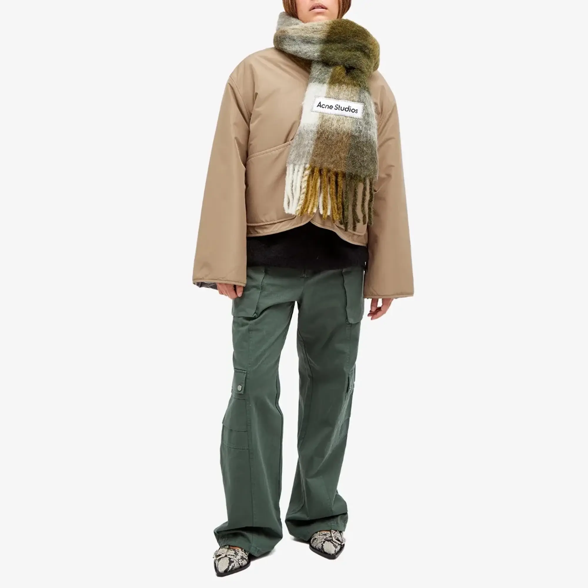 Acne Studios Women's Vally Checked Scarf Taupe/Green/Black