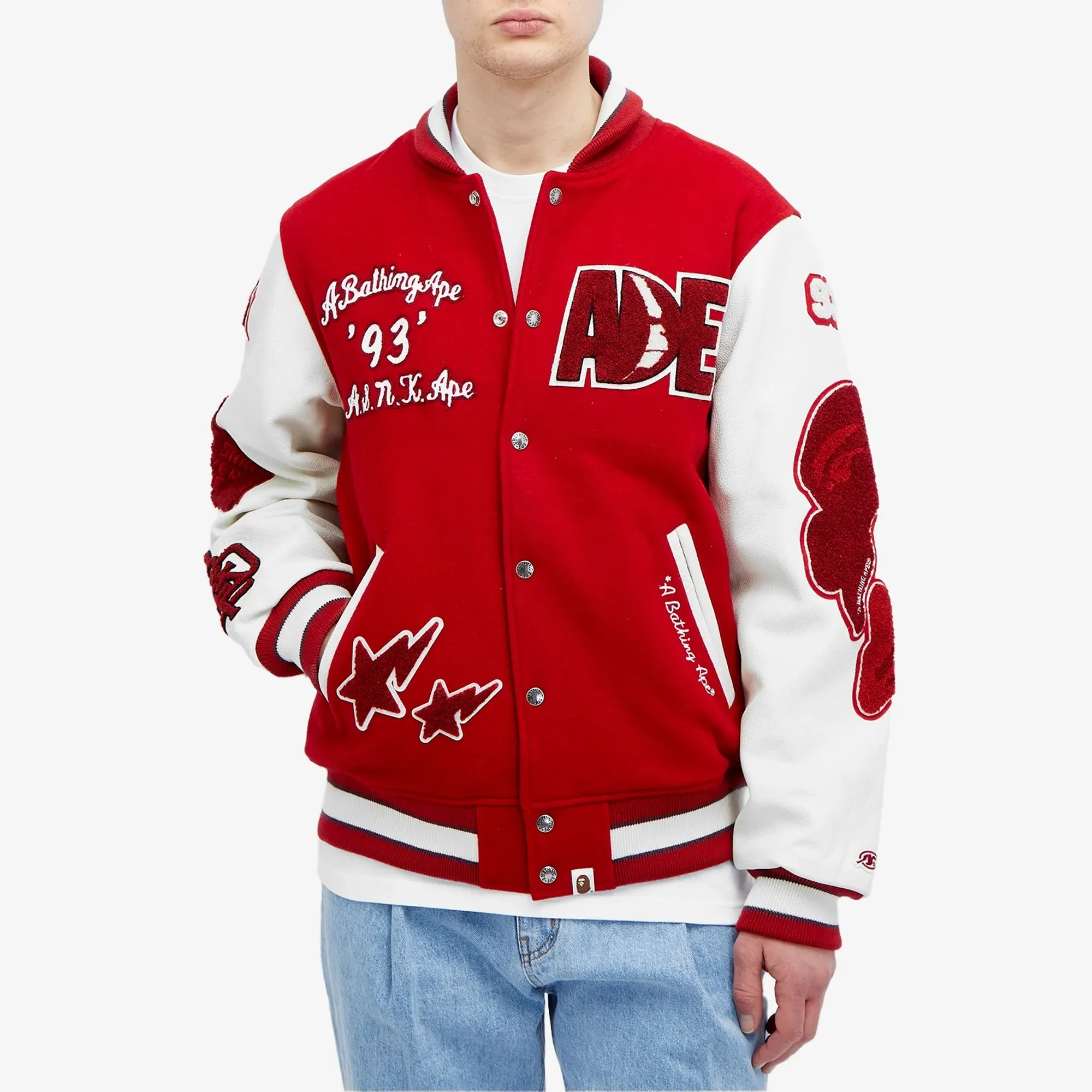 A Bathing Ape Men's Bape Multi Motif Varsity Jacket Red