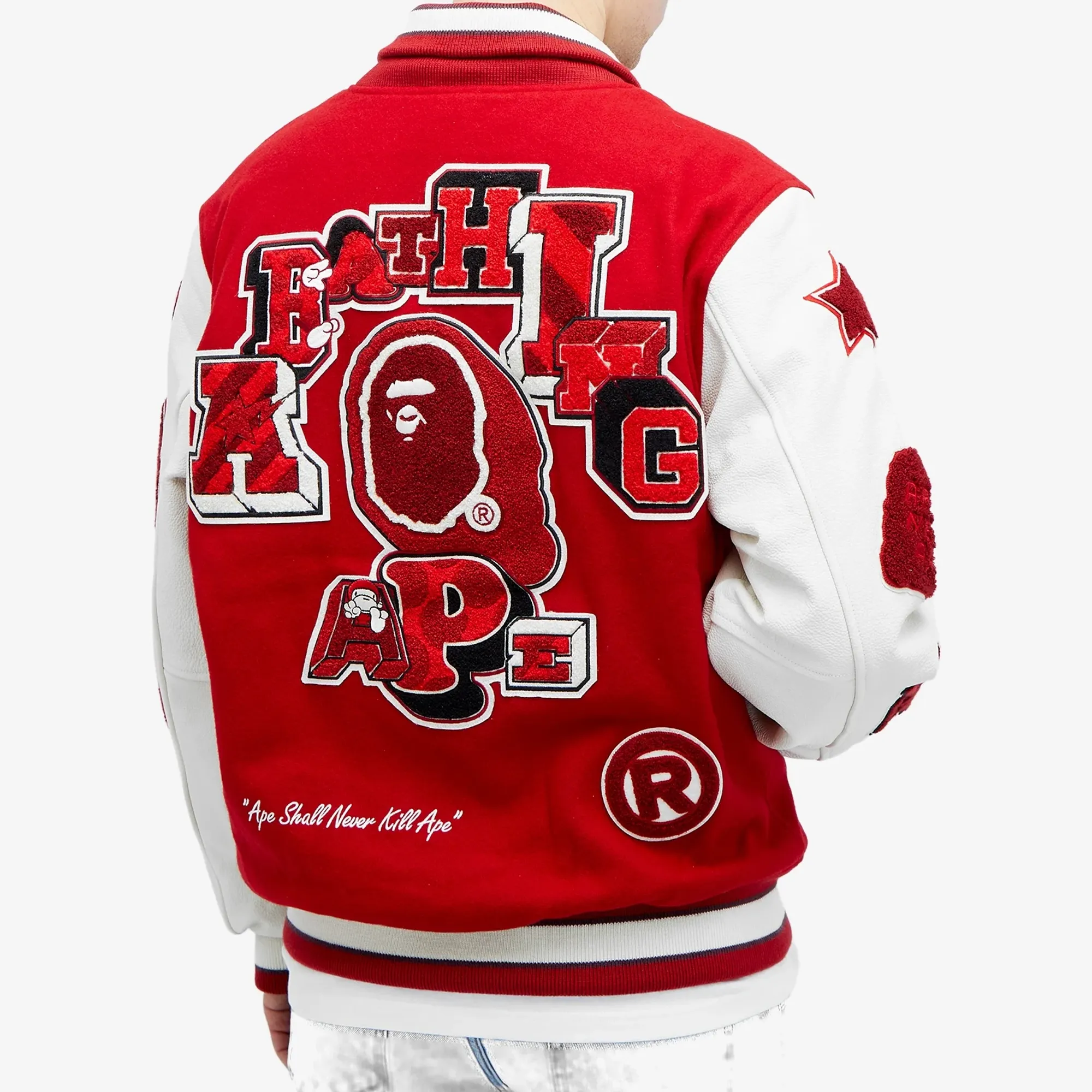 A Bathing Ape Men's Bape Multi Motif Varsity Jacket Red