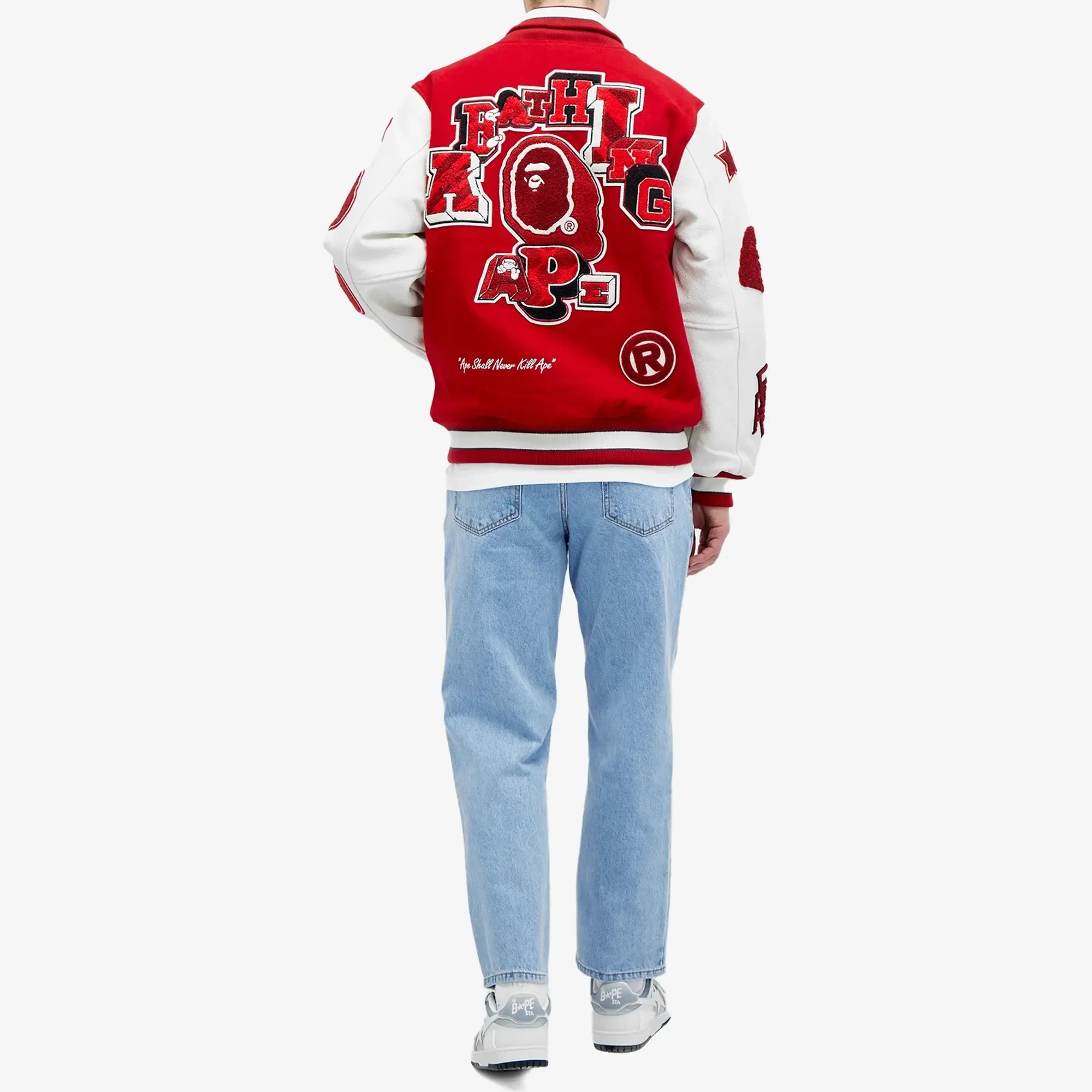 A Bathing Ape Men's Bape Multi Motif Varsity Jacket Red