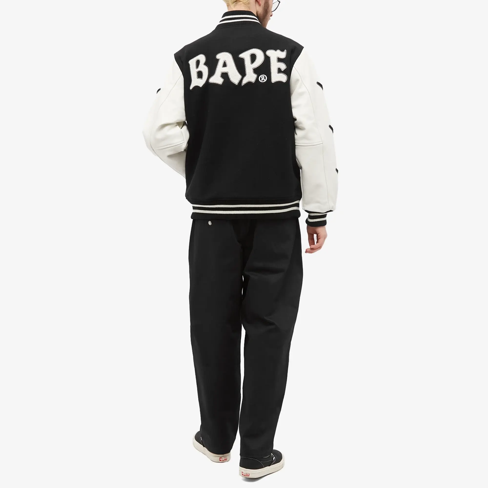 A Bathing Ape Men's Relaxed Fit Varsity Jacket Black | 001HJI801001M-BLK |  FOOTY.COM