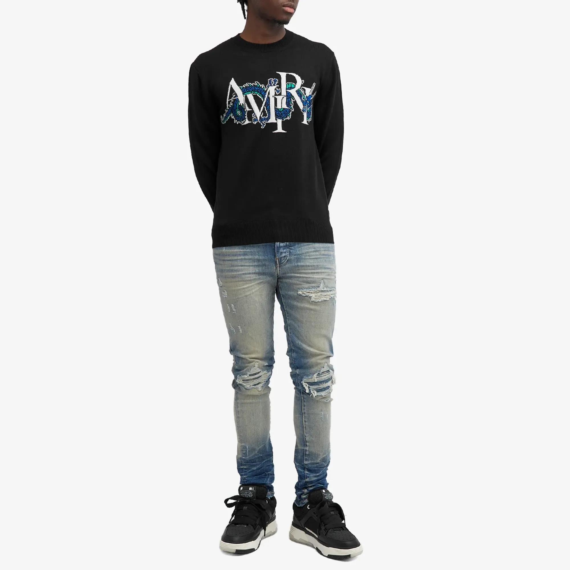 AMIRI Men's CNY Dragon Crew Sweater Black | PS24MKL033-BLK | FOOTY.COM