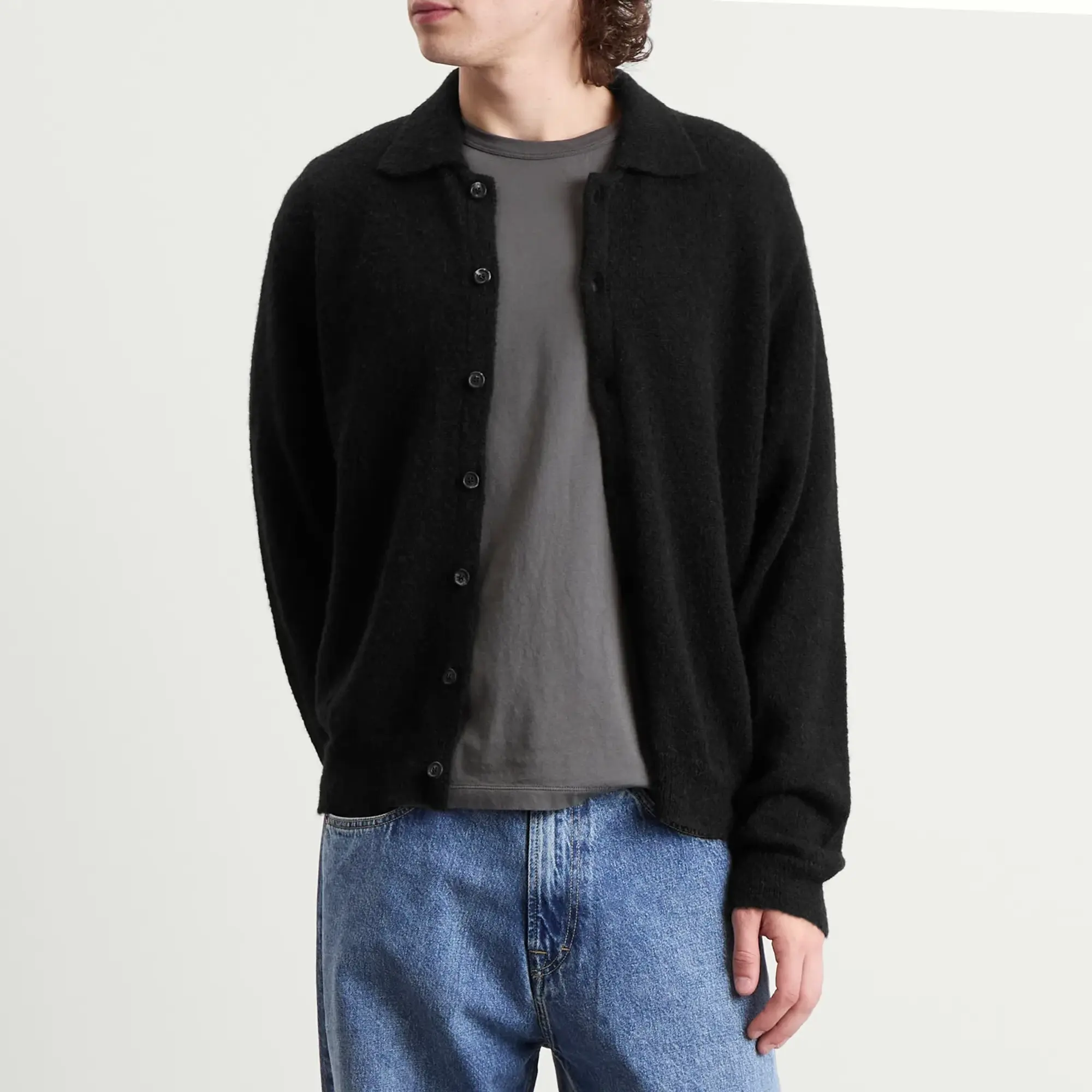 Our Legacy Men's Evening Polo Black Fuzzy Alpaca