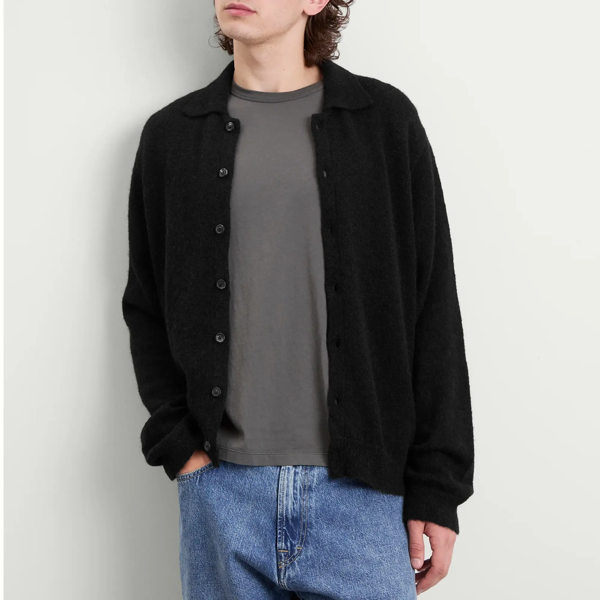 Our Legacy Men's Evening Polo Black Fuzzy Alpaca