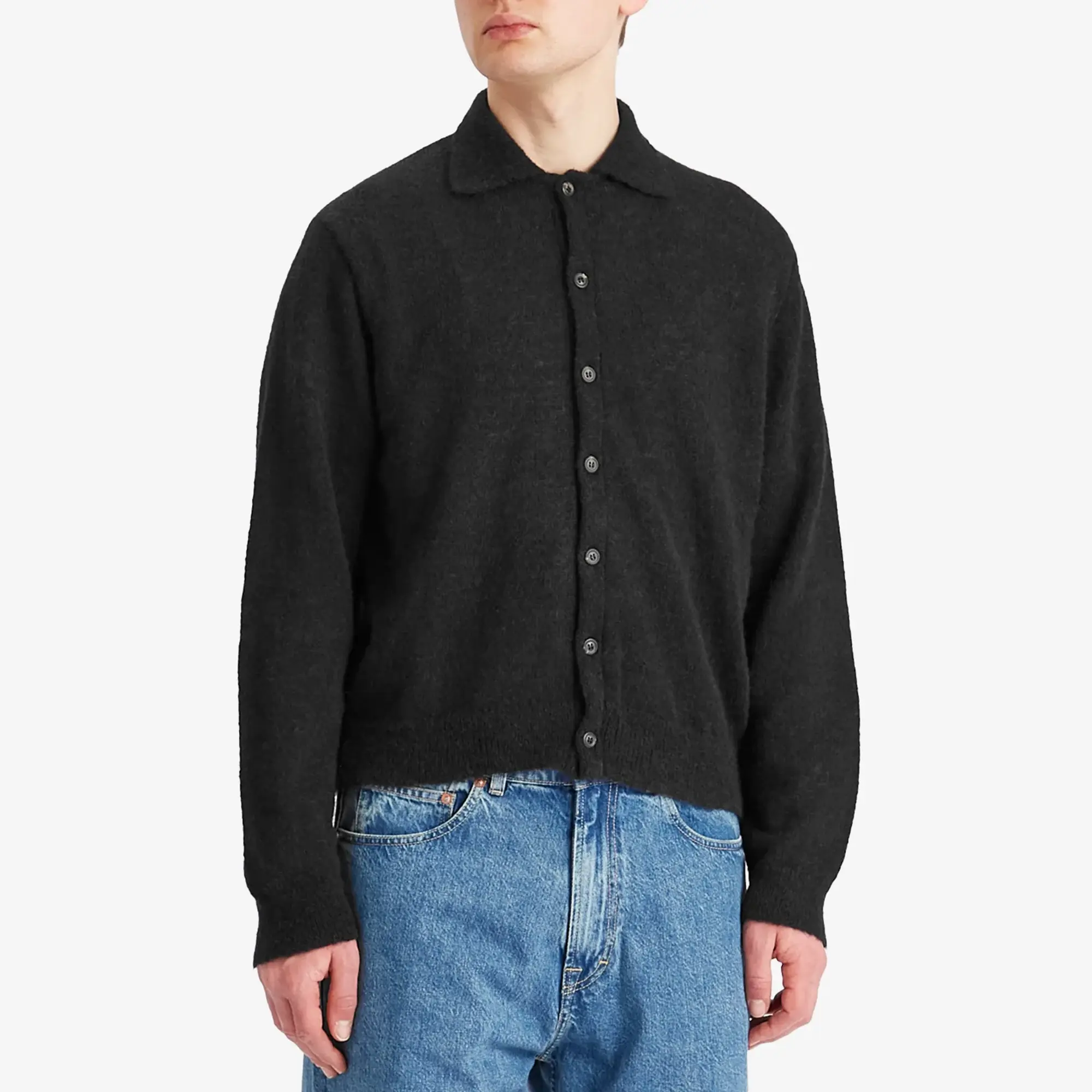 Our Legacy Men's Evening Polo Black Fuzzy Alpaca