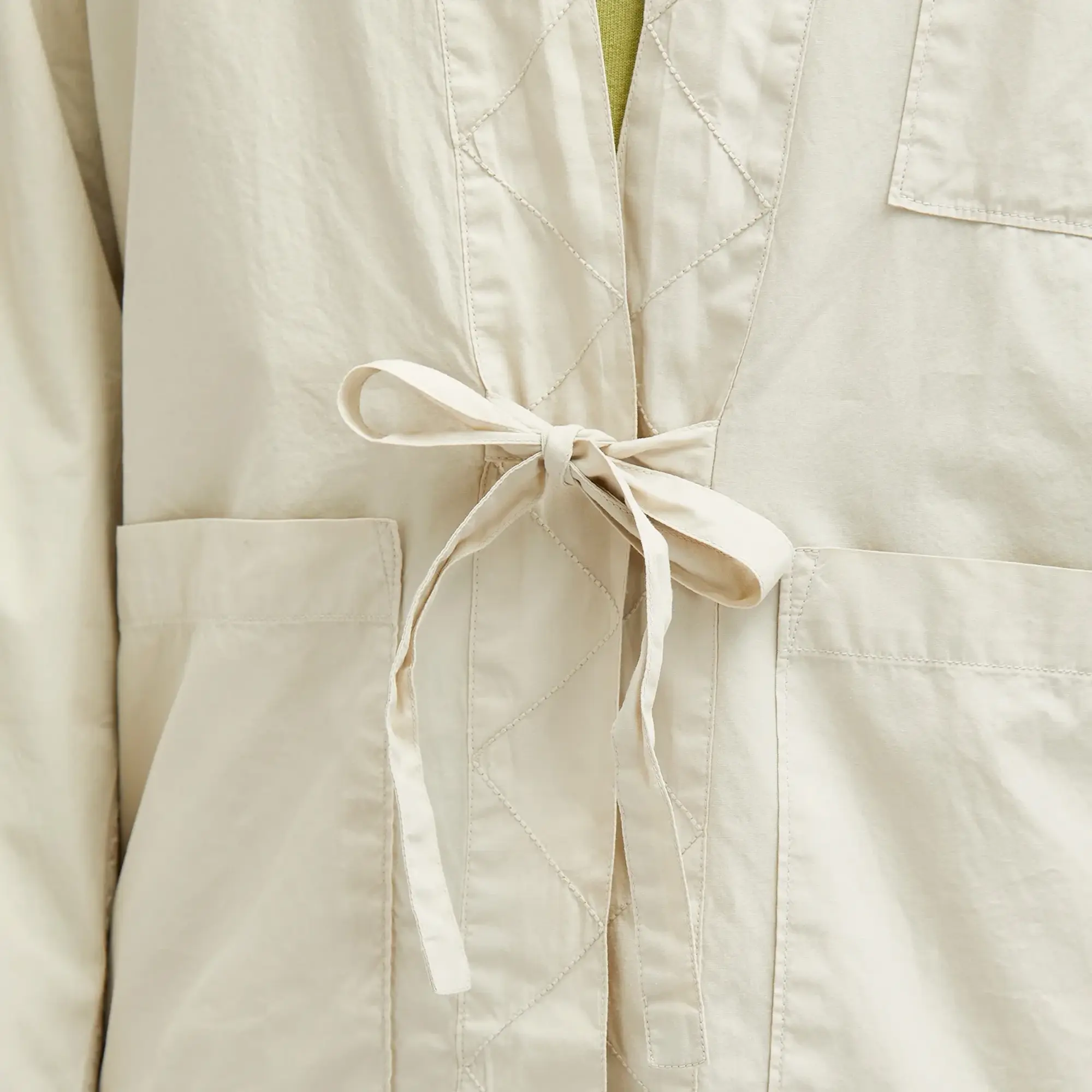 Universal Works Men's Organic Poplin Tie Front Jacket Driftwood