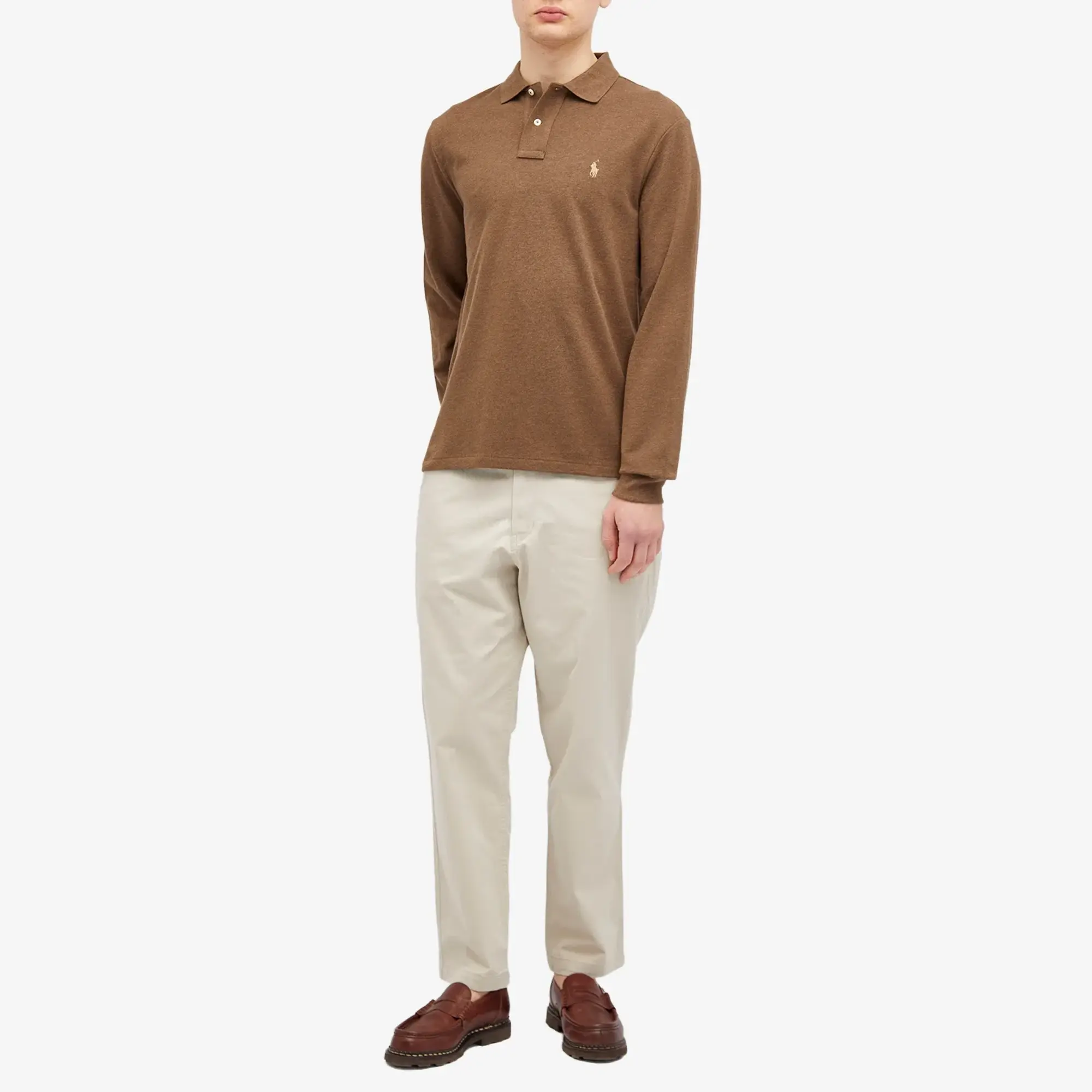 Polo Ralph Lauren Men's Long Sleeve Custom Fit Polo Shirt Cedar Heather