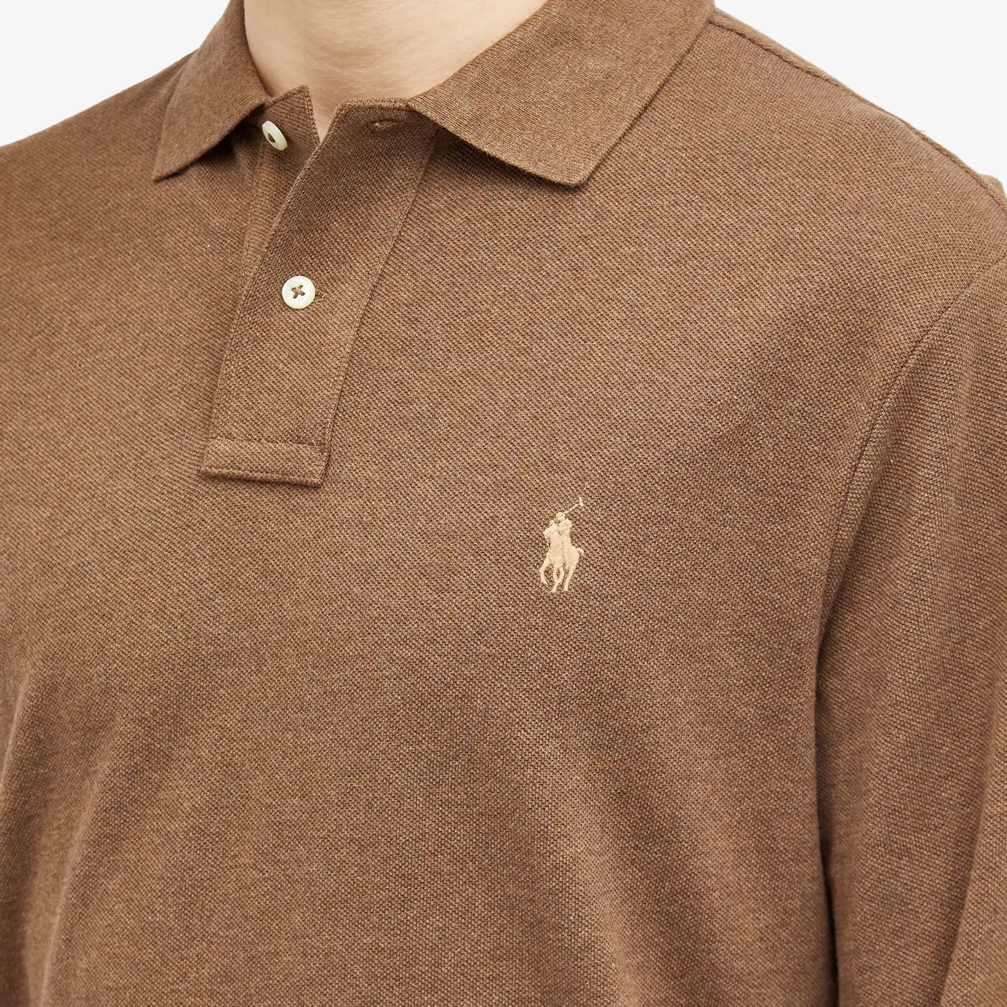 Polo Ralph Lauren Men's Long Sleeve Custom Fit Polo Shirt Cedar Heather
