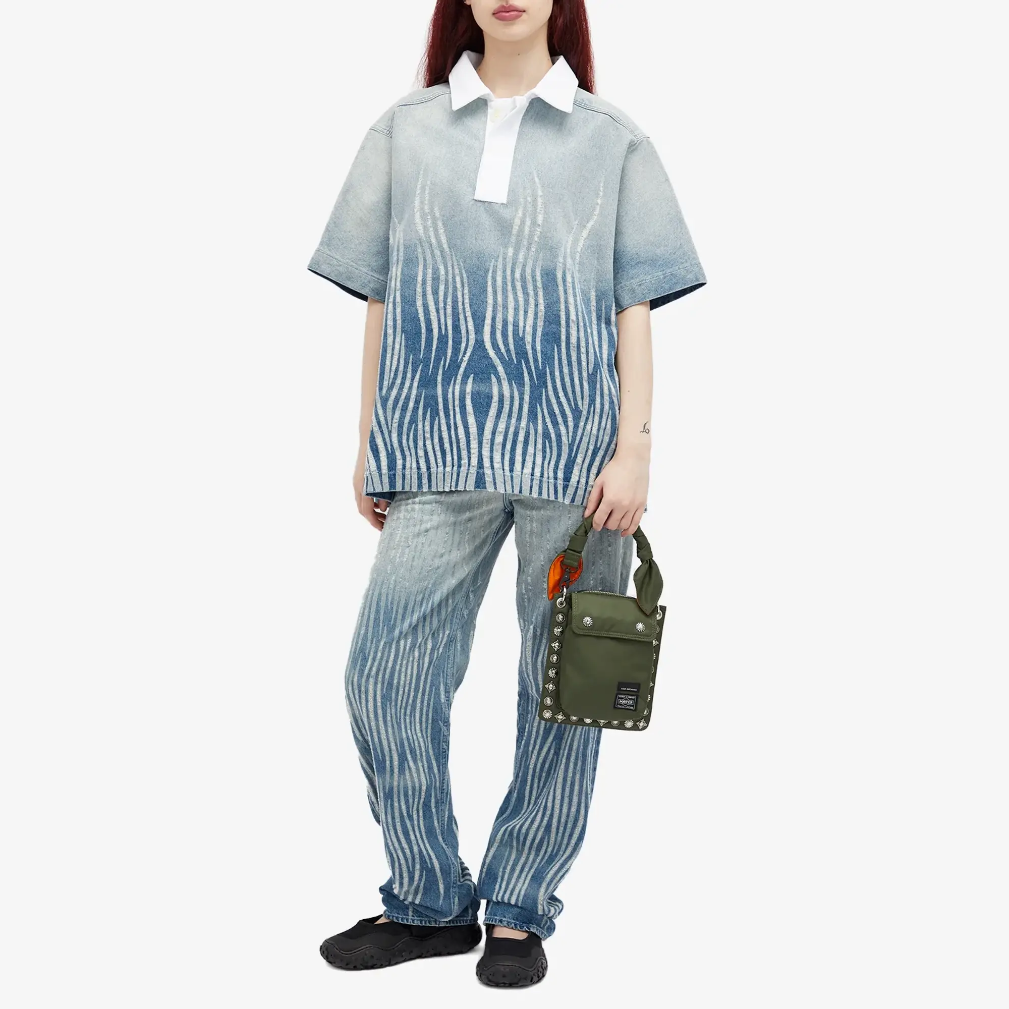 Botter Women's Gradient Denim Polo Top Distressed