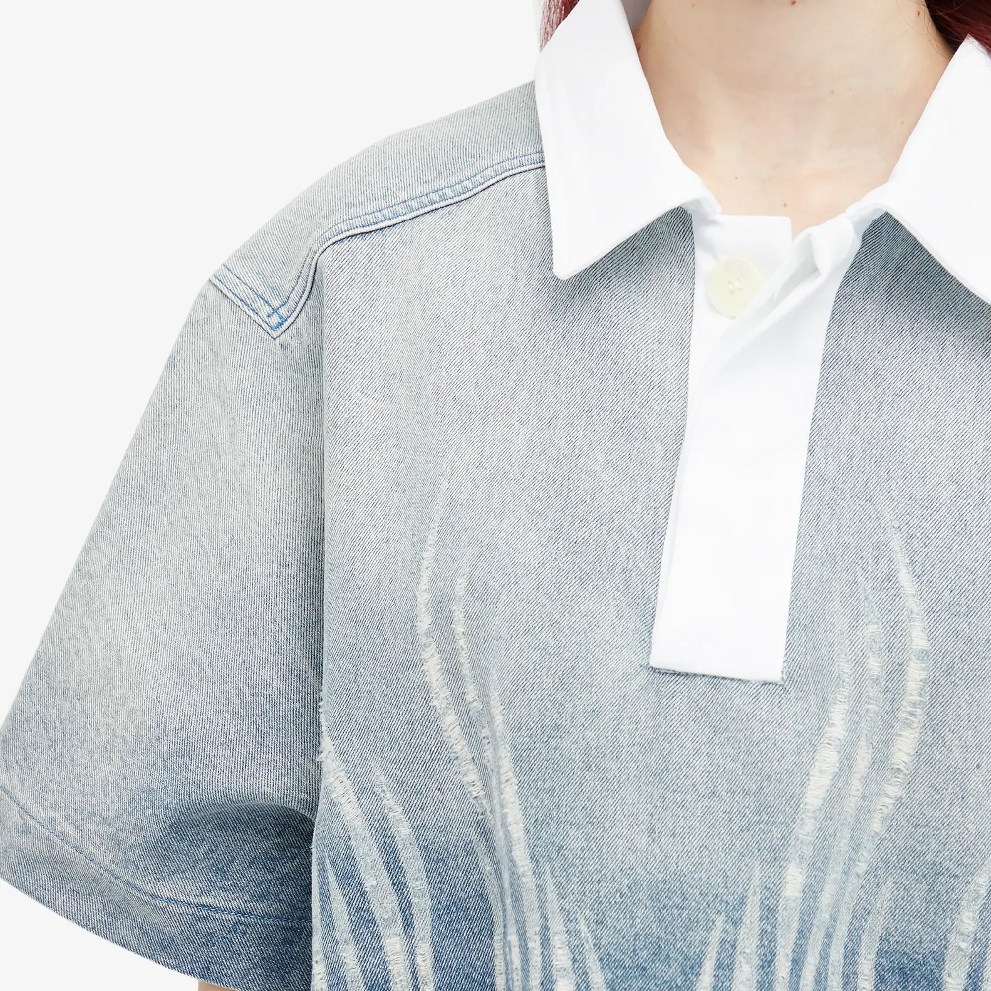 Botter Women's Gradient Denim Polo Top Distressed