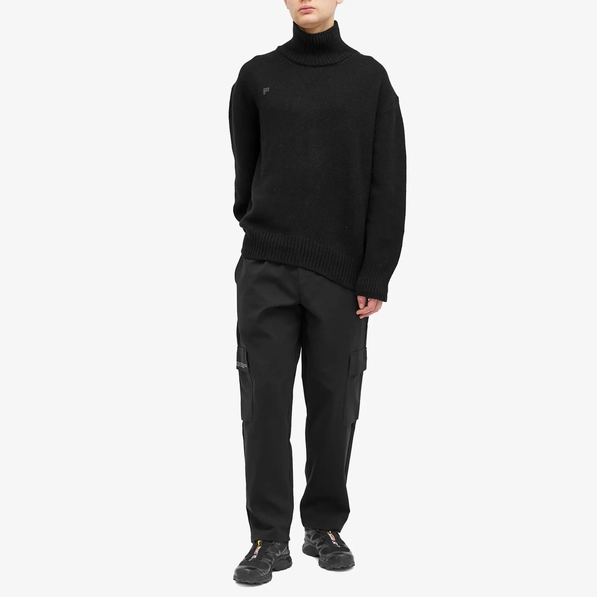 Pangaia Men's Recycled Cashmere Knit Chunky Turtleneck Sweater Black