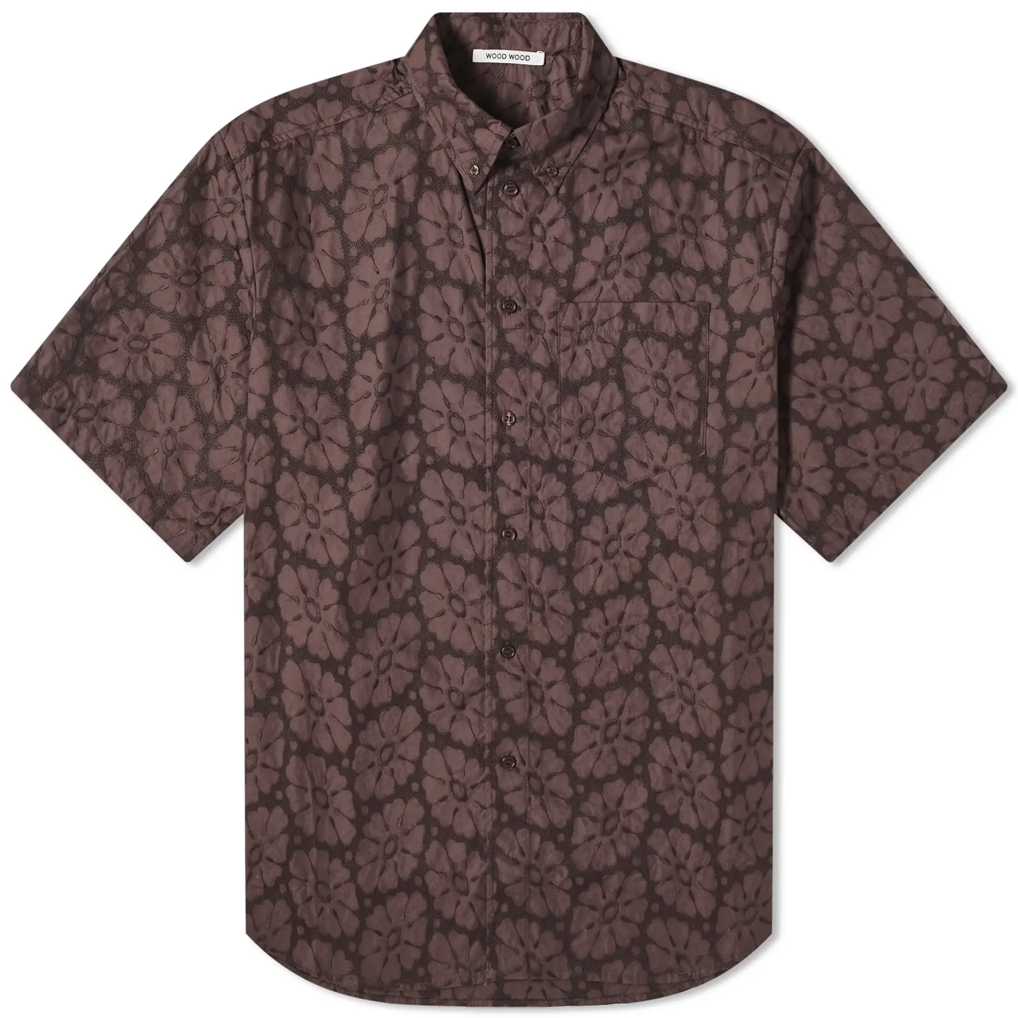 Wood Wood Men's Aaron Embroidered Pocket Shirt Brown Chocolate