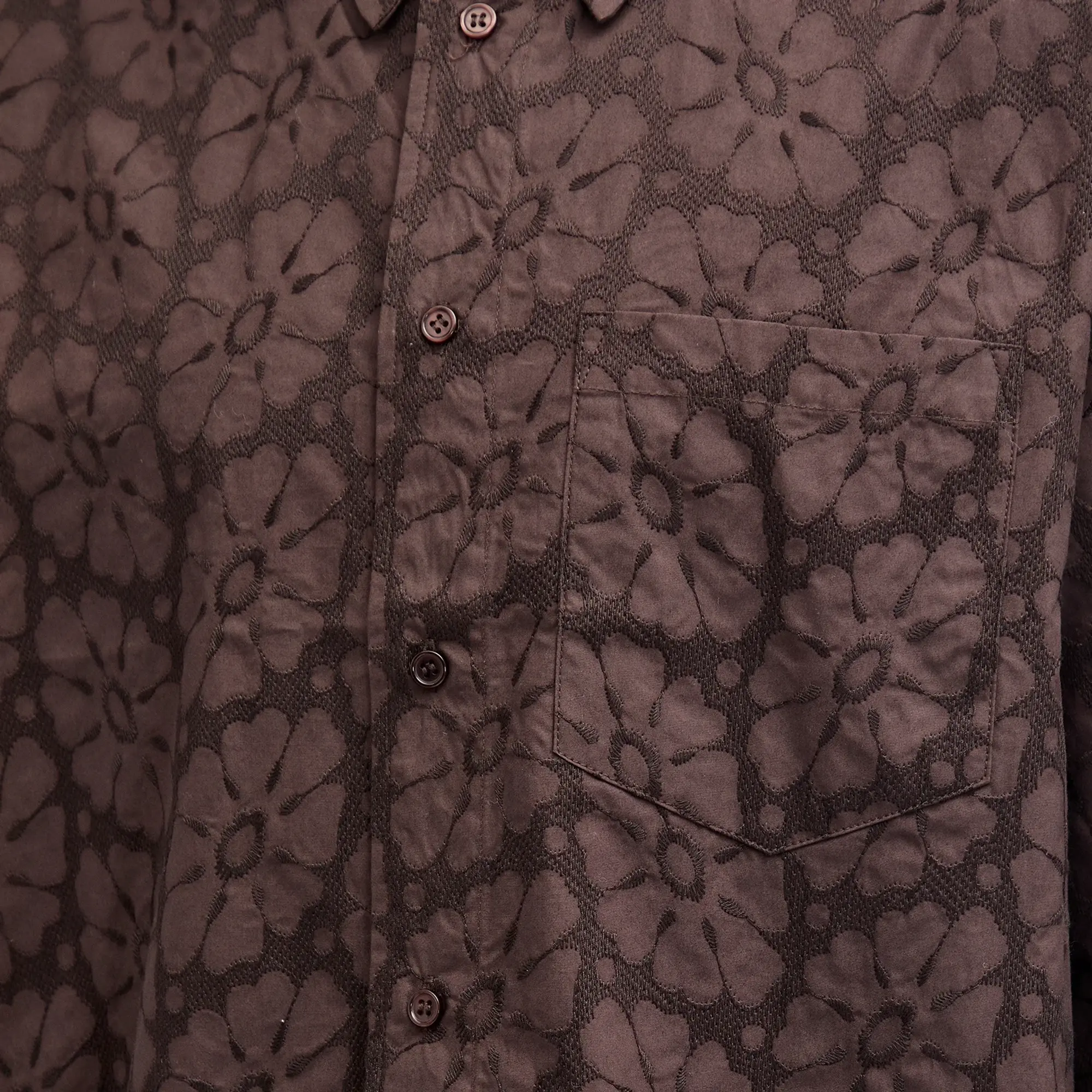 Wood Wood Men's Aaron Embroidered Pocket Shirt Brown Chocolate