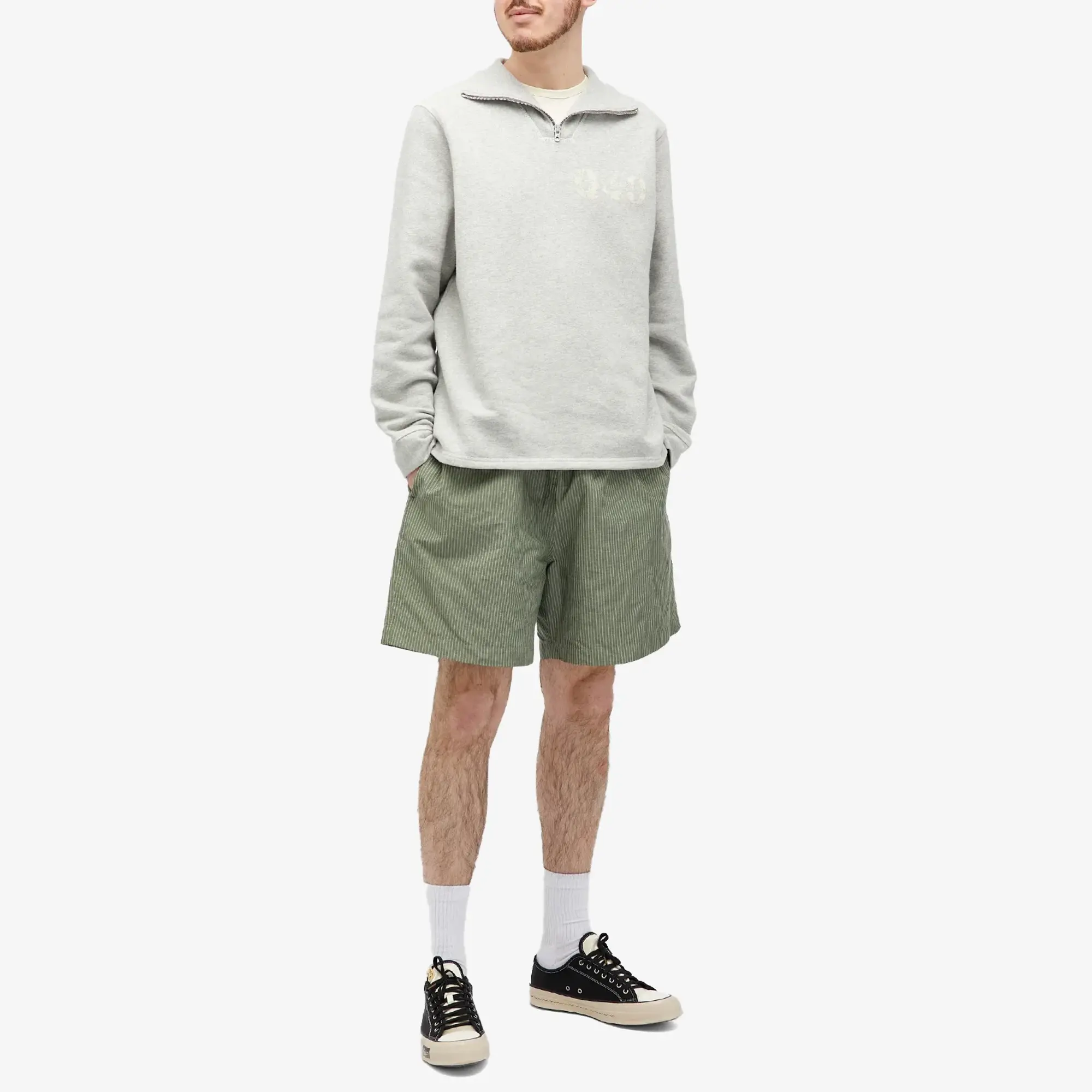 Sunspel Men's x Nigel Cabourn Half Zip Sweatshirt Light Grey Melange