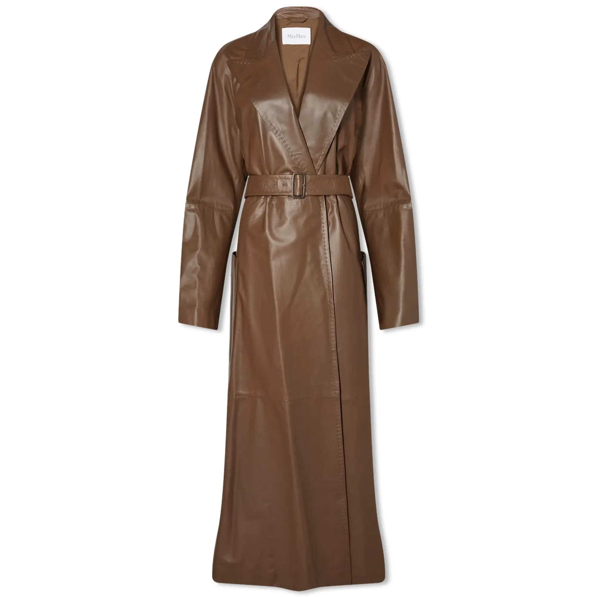 Max Mara Women's Aiello Leather Longline Jacket Tobacco