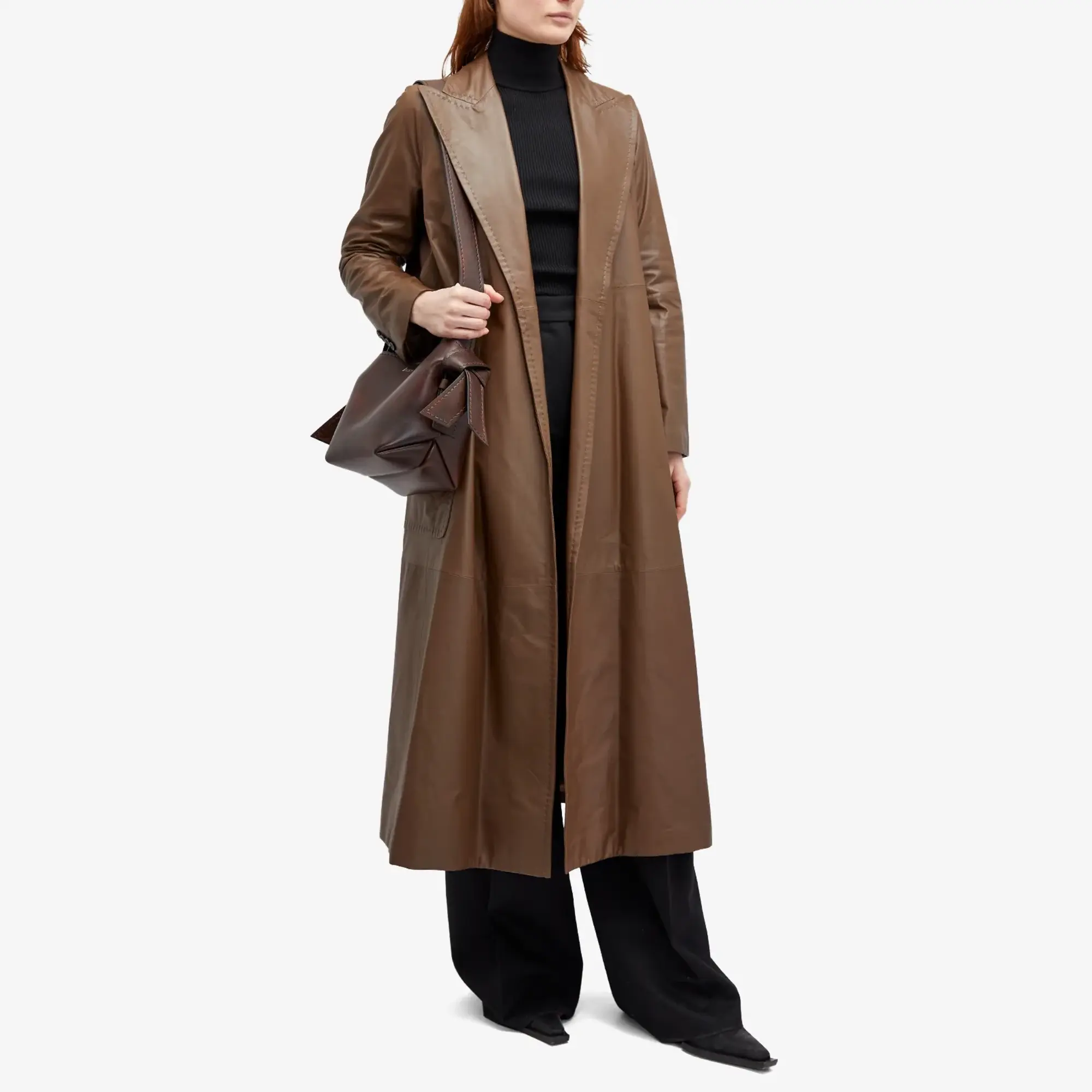 Max Mara Women's Aiello Leather Longline Jacket Tobacco