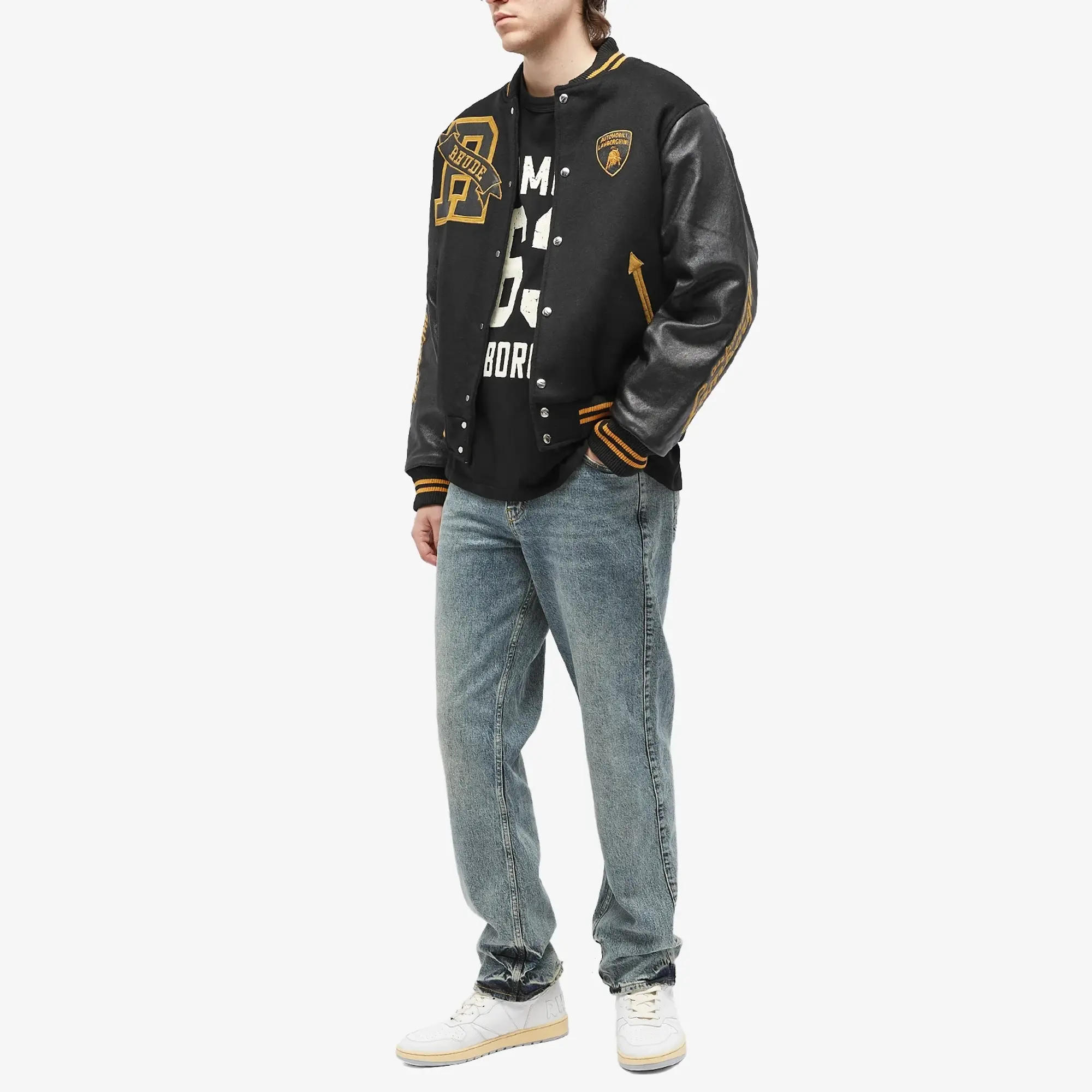 Rhude Men's Atten Varsity Jacket Grey/Yellow