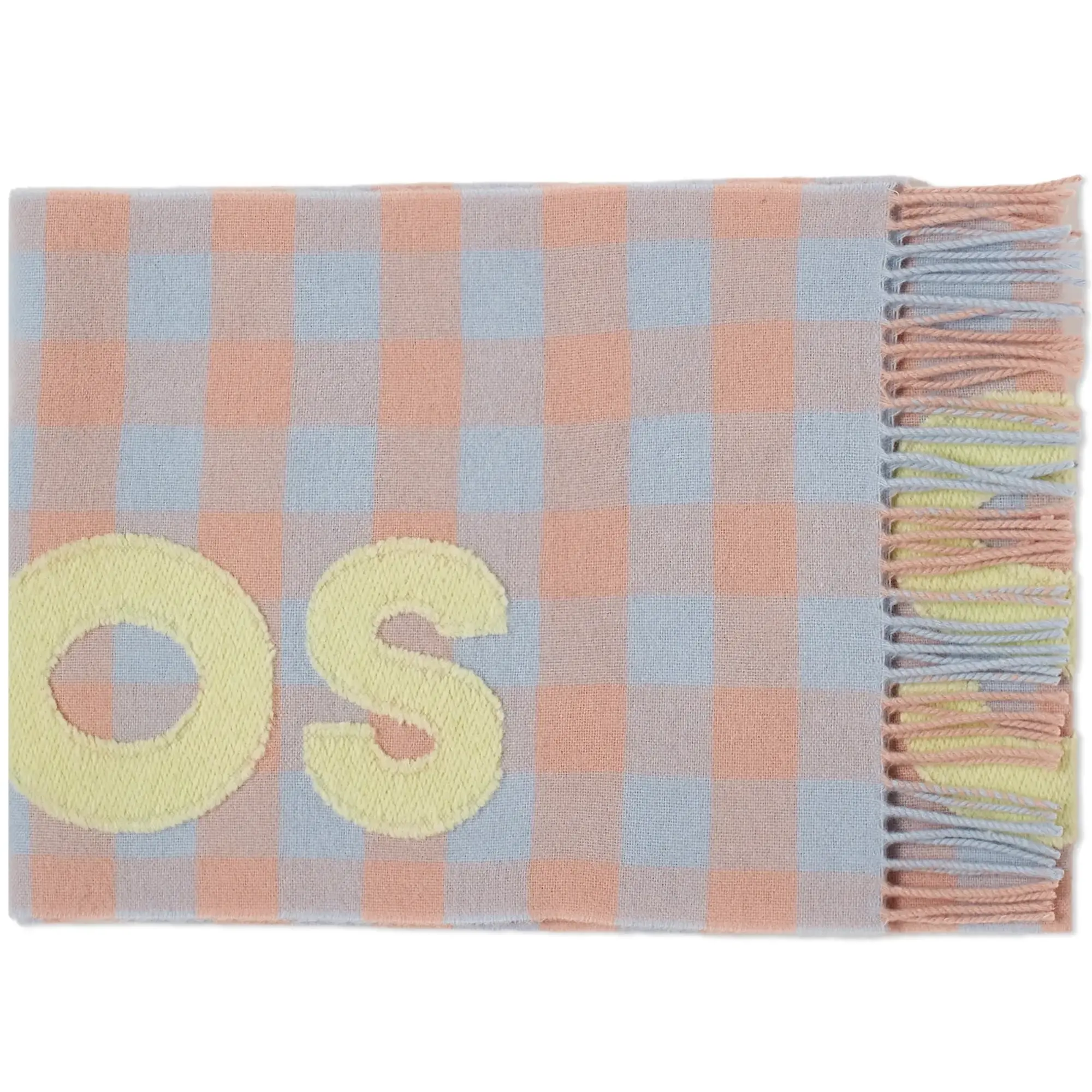 Acne Studios Men's Veda Logo Check Scarf Camel Beige/Acid Green