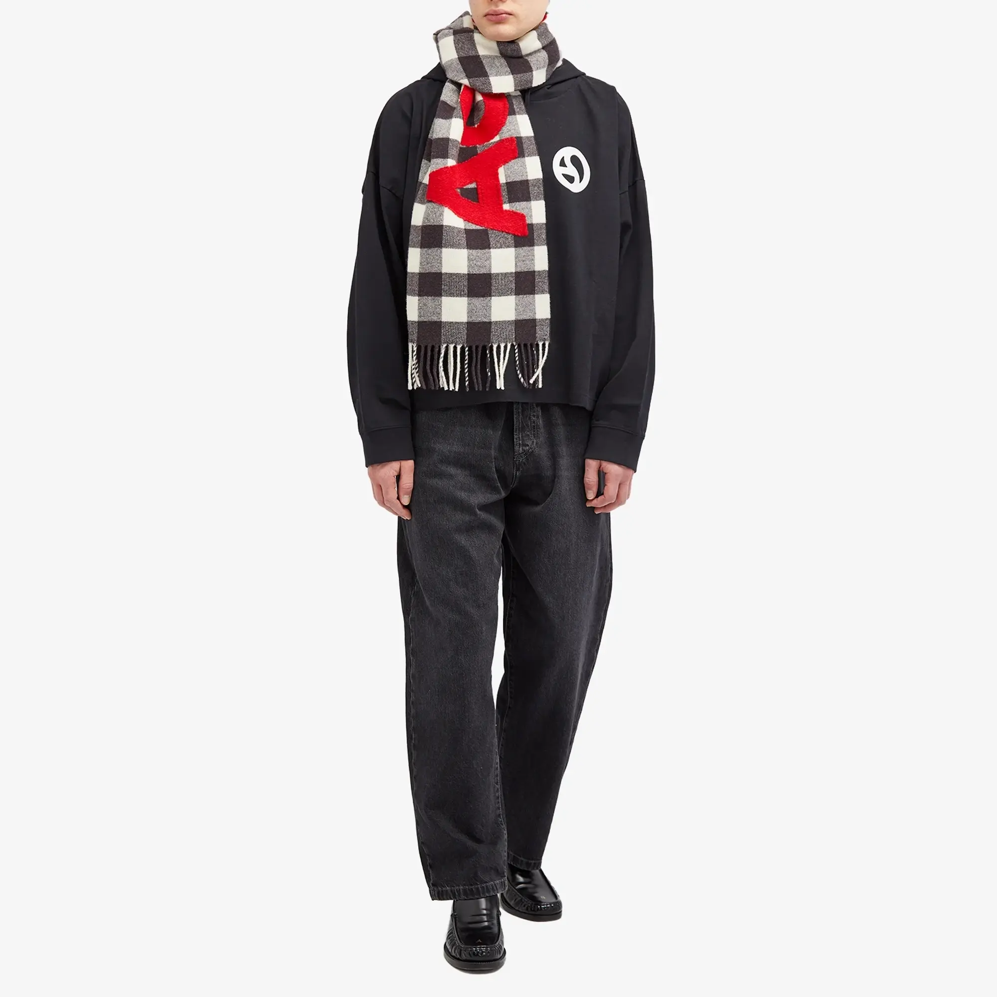 Acne Studios Men's Veda Logo Check Scarf Carbon Grey/Red
