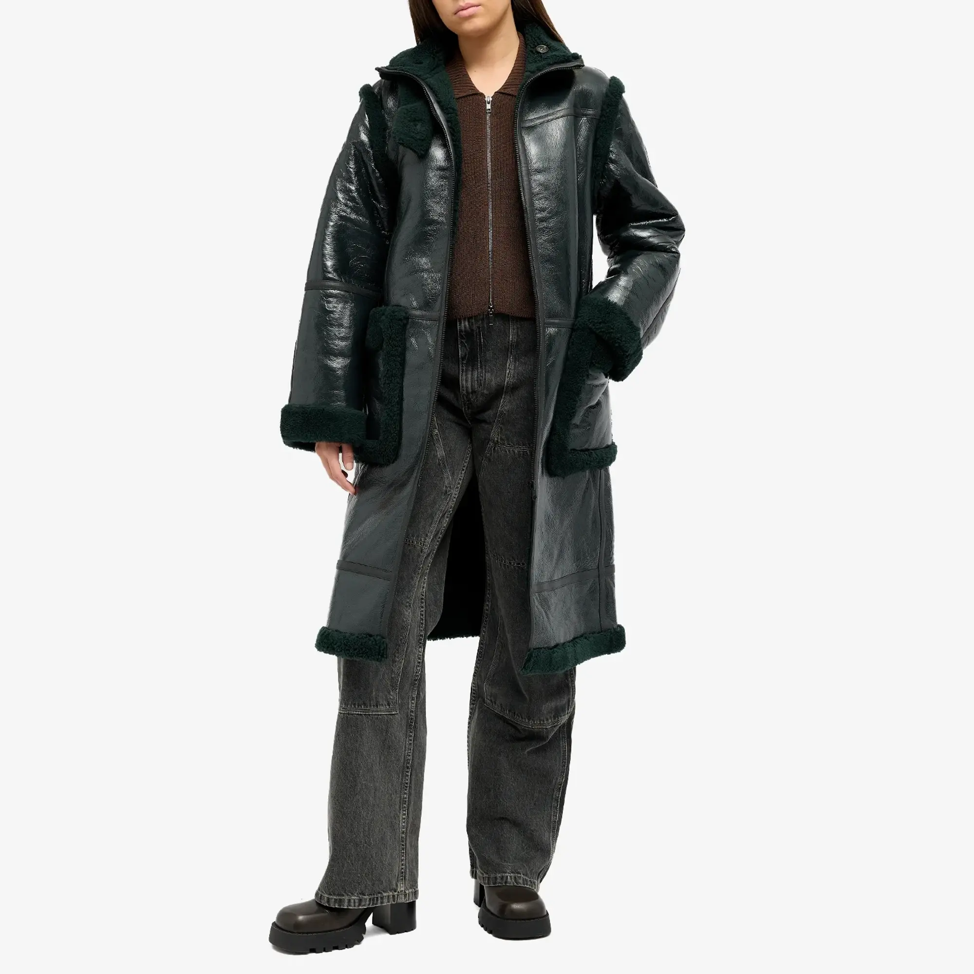 Helmut Lang Women's Shearling Jacket Evergreen
