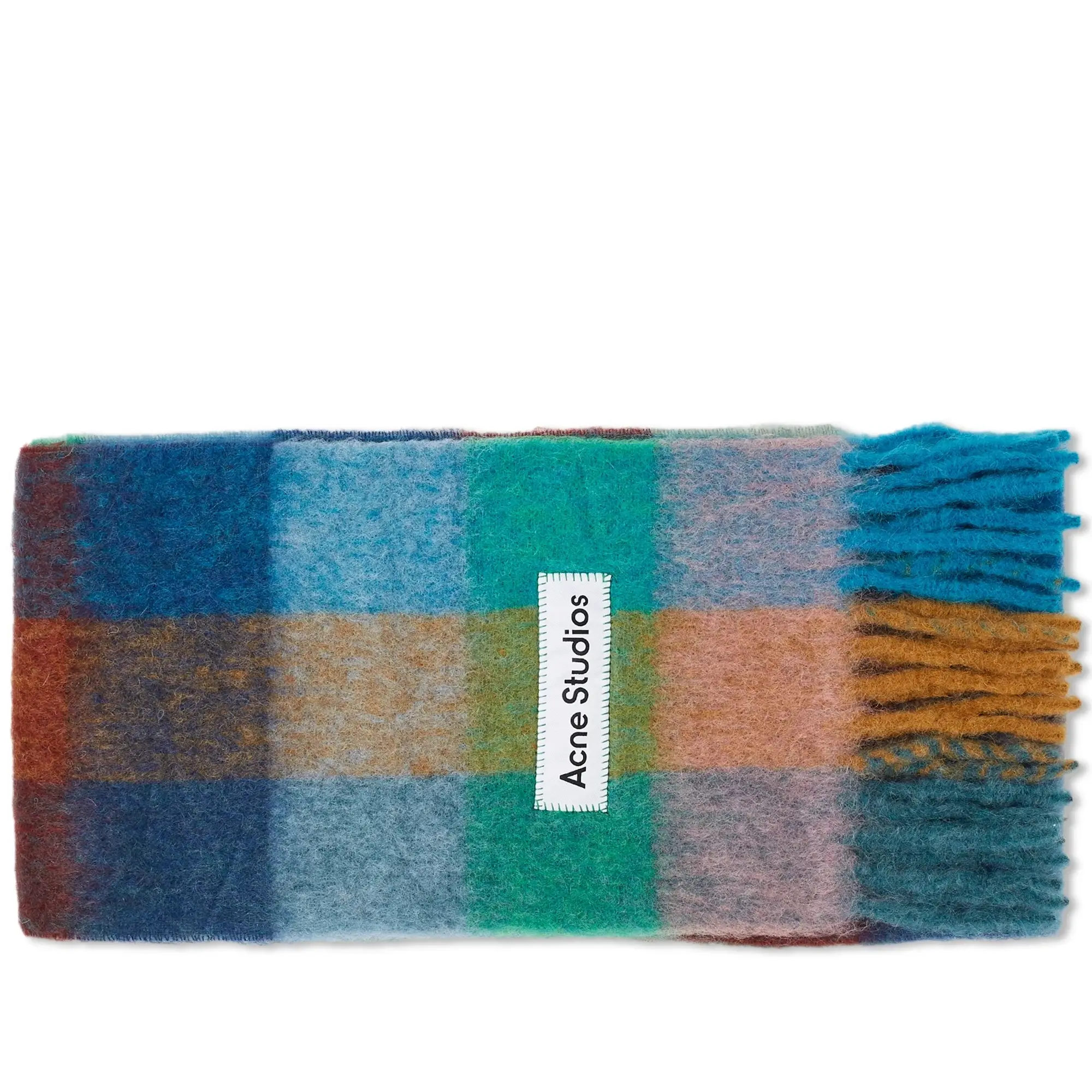 Acne Studios Men's Vally Check Scarf Turquoise/Camel/Blue