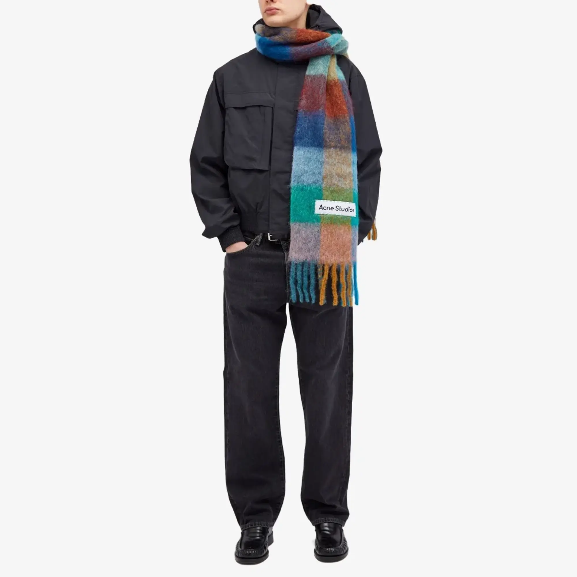 Acne Studios Men's Vally Check Scarf Turquoise/Camel/Blue