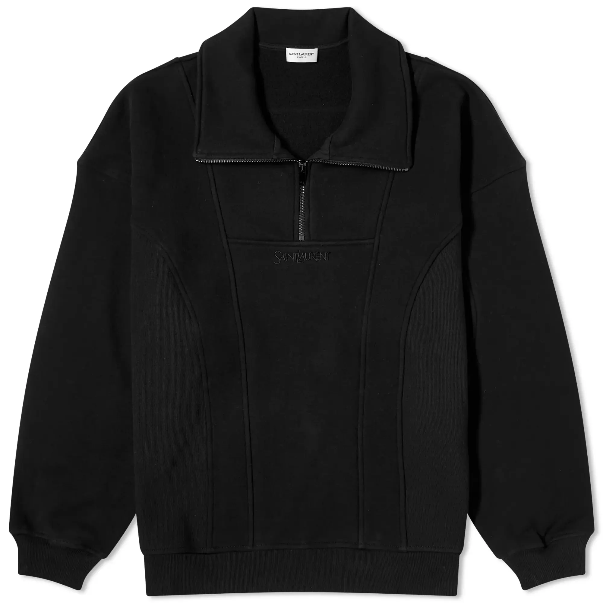 Saint Laurent Men's Logo Half Zip Sweatshirt Black