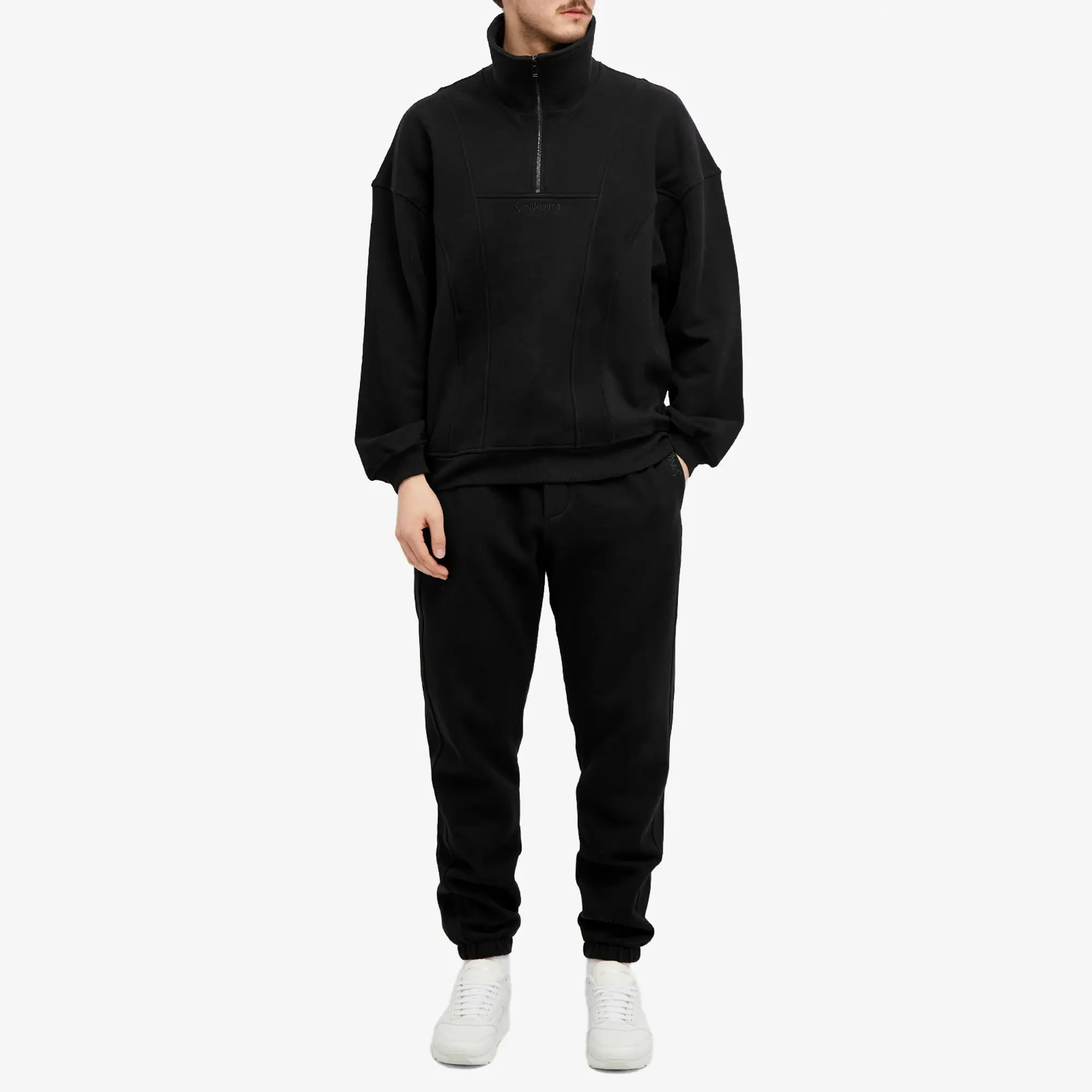 Saint Laurent Men's Logo Half Zip Sweatshirt Black