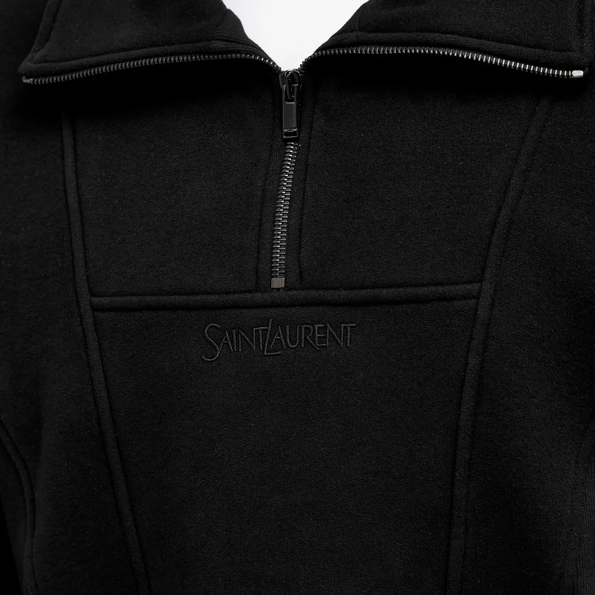 Saint Laurent Men's Logo Half Zip Sweatshirt Black