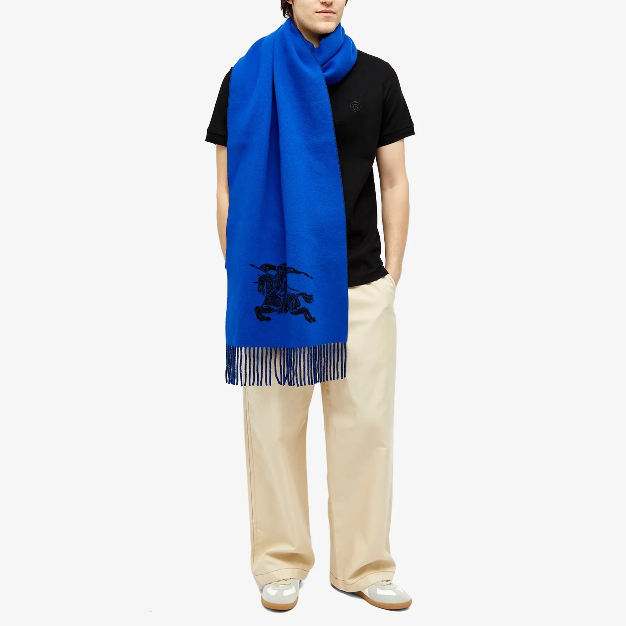 Burberry Men's Logo Jacquard Cashmere Scarf Knight/Black