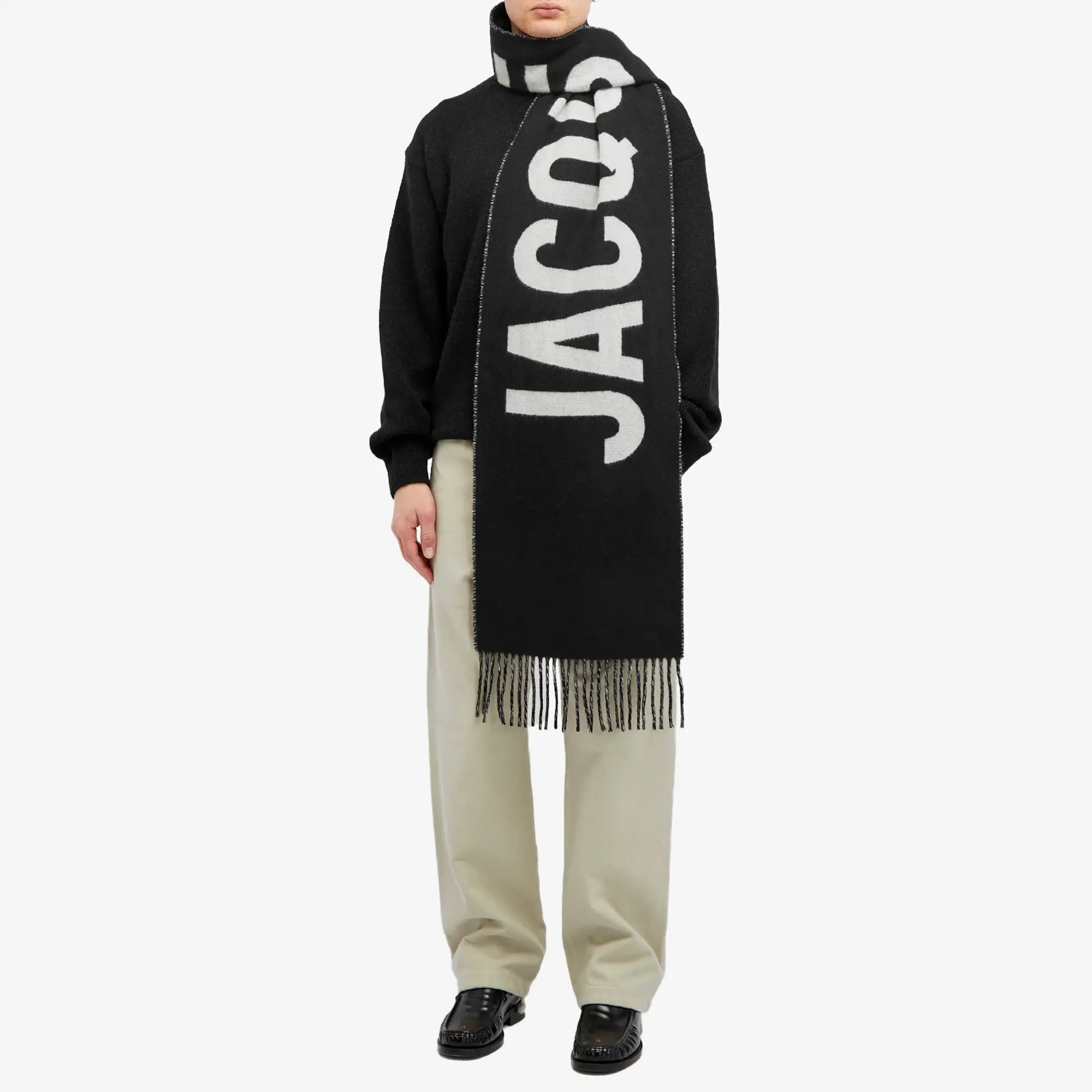 Jacquemus Men's Jacquard Logo Scarf Black