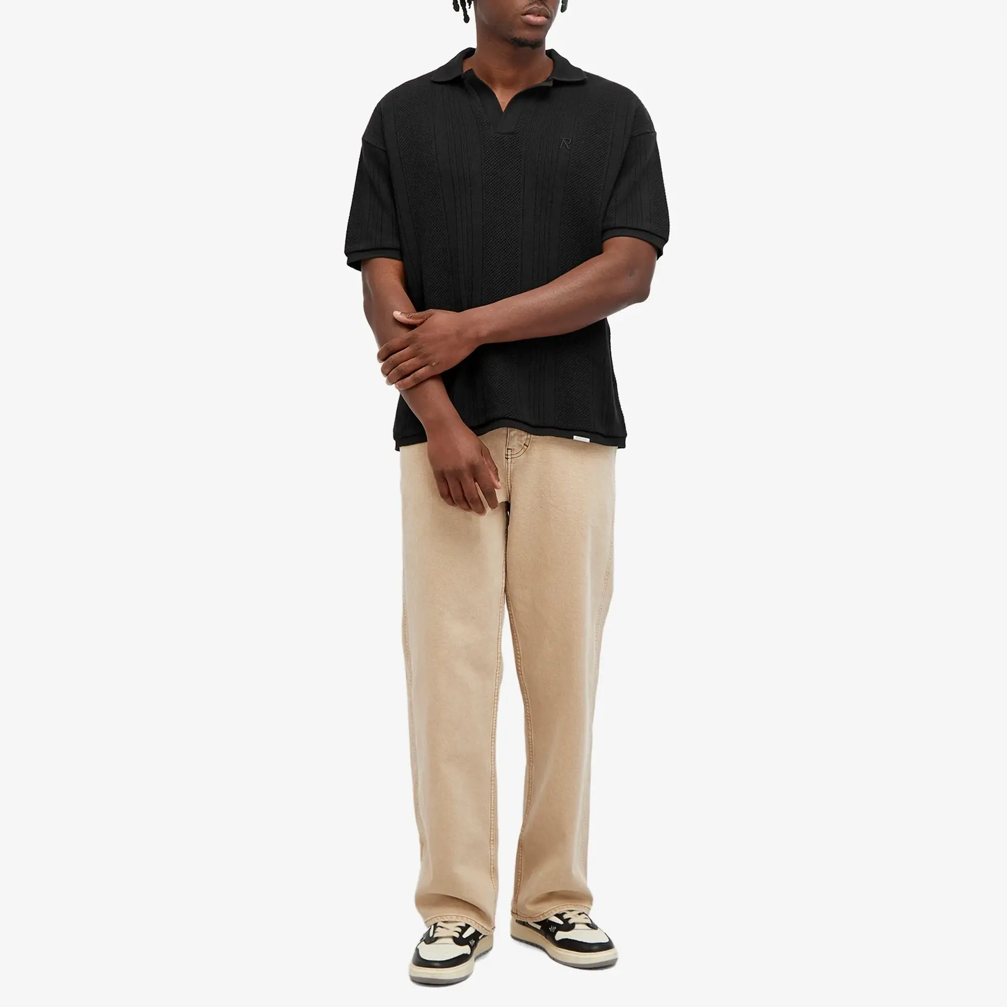 Represent Open Stitch Polo Black