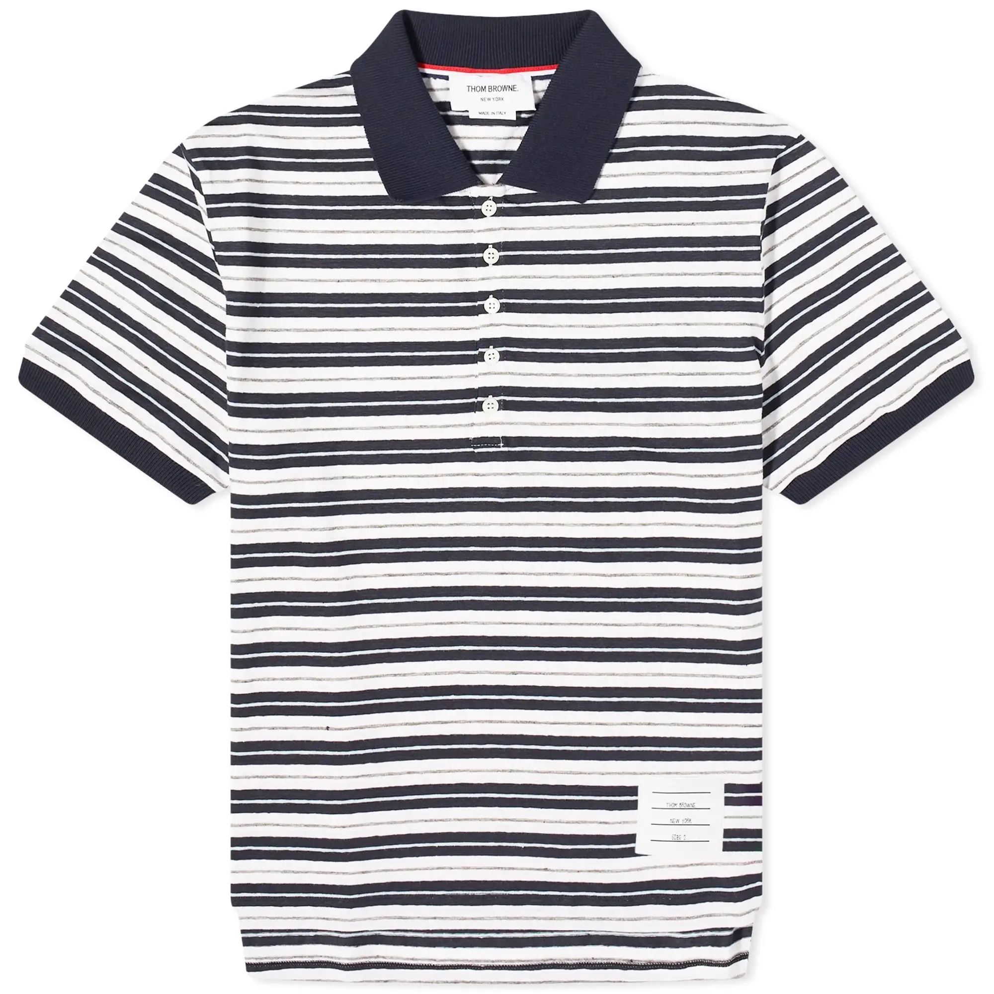 Thom Browne Men's Striped Linen Polo Navy