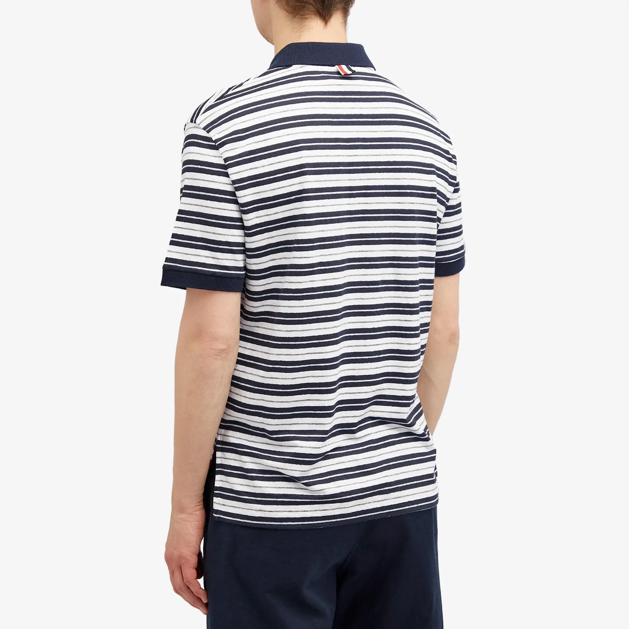 Thom Browne Men's Striped Linen Polo Navy