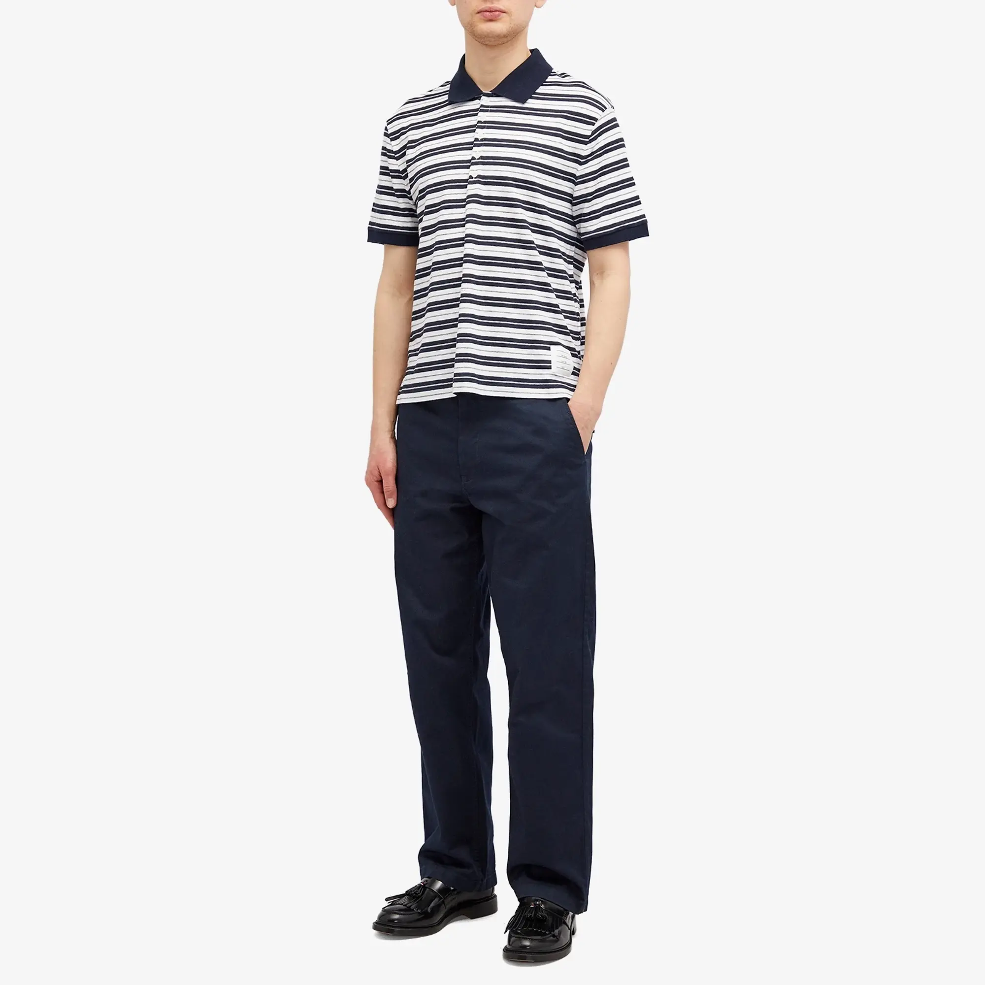 Thom Browne Men's Striped Linen Polo Navy
