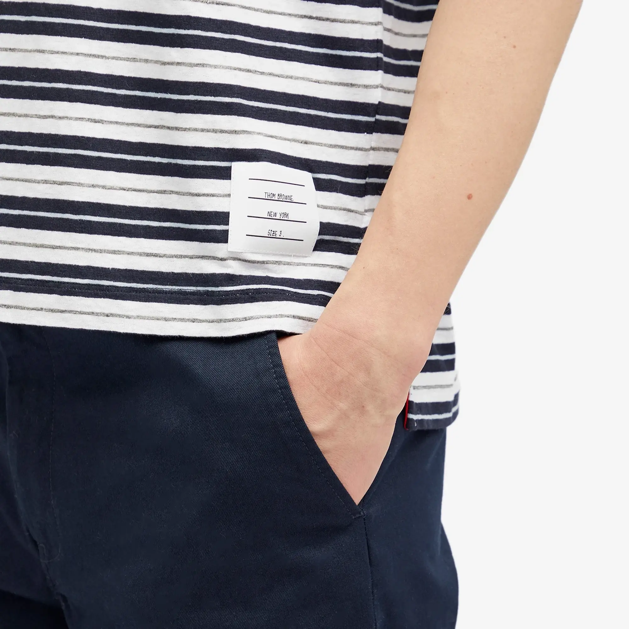 Thom Browne Men's Striped Linen Polo Navy