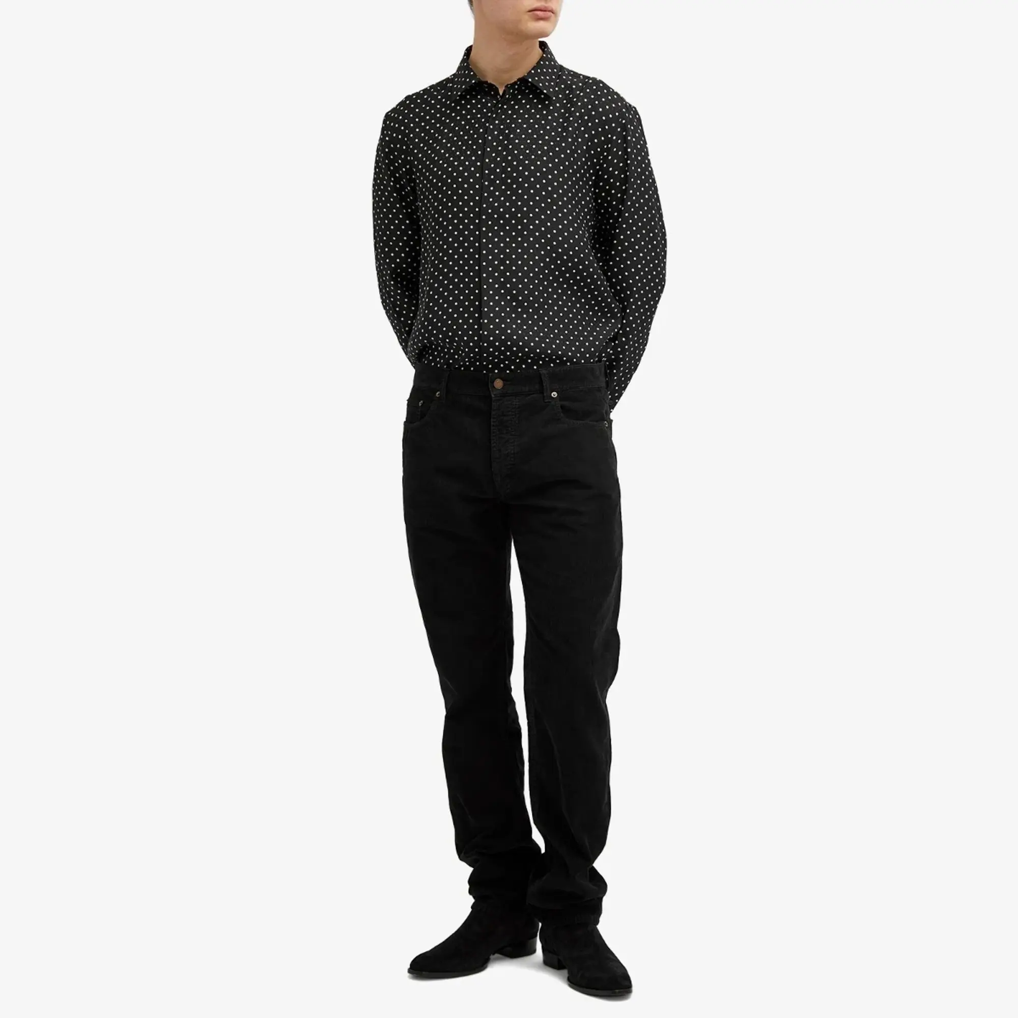 Saint Laurent Men's Polka Dot Shirt Black