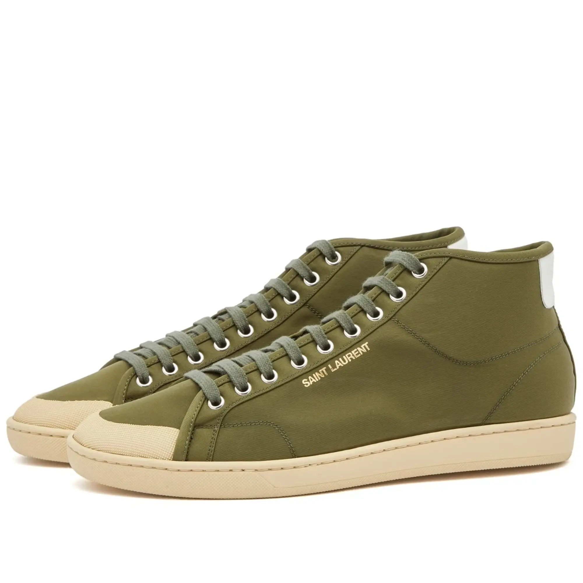 Saint Laurent Men's SL-39 Mid Top Sneaker Kiwi Cake/Coffee White