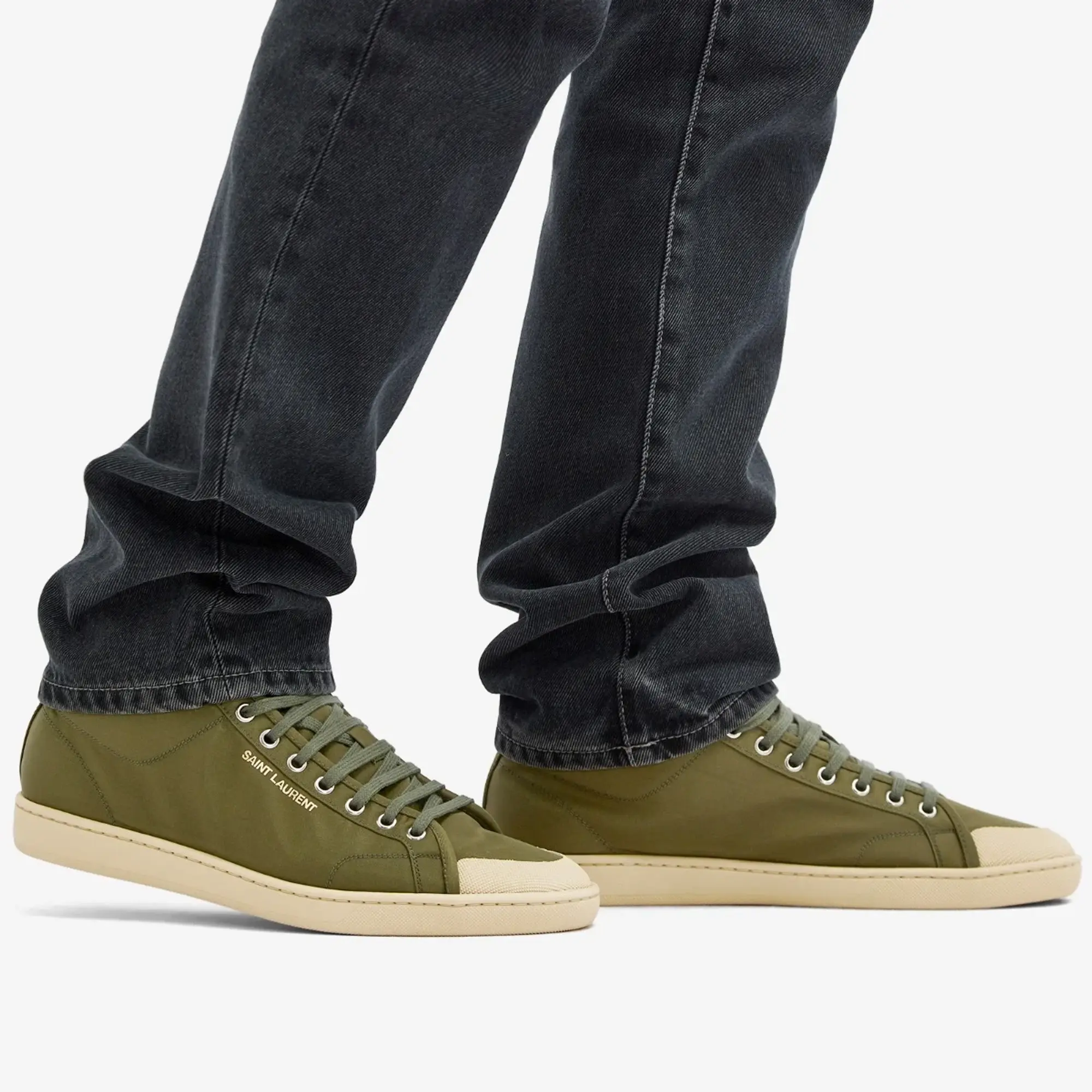 Saint Laurent Men's SL-39 Mid Top Sneaker Kiwi Cake/Coffee White