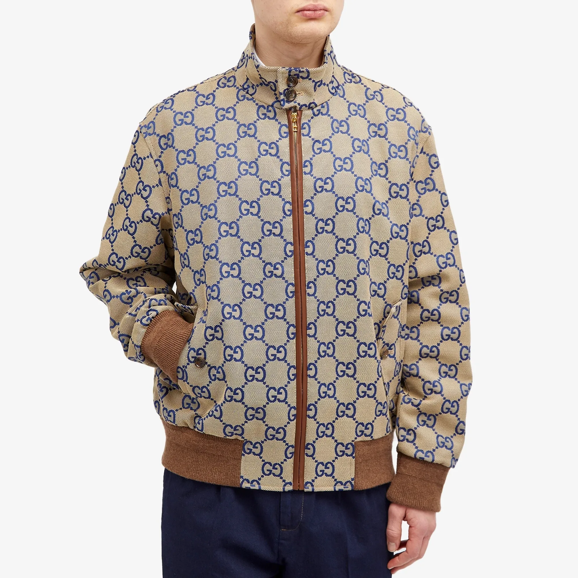 Gucci Men's Jumbo GG Bomber Jacket Beige/Blue | 774128-Z8BEB-2461