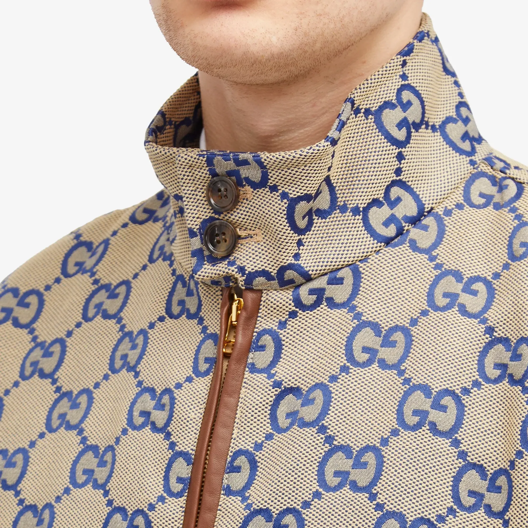 Gucci Men's Jumbo GG Bomber Jacket Beige/Blue | 774128-Z8BEB-2461