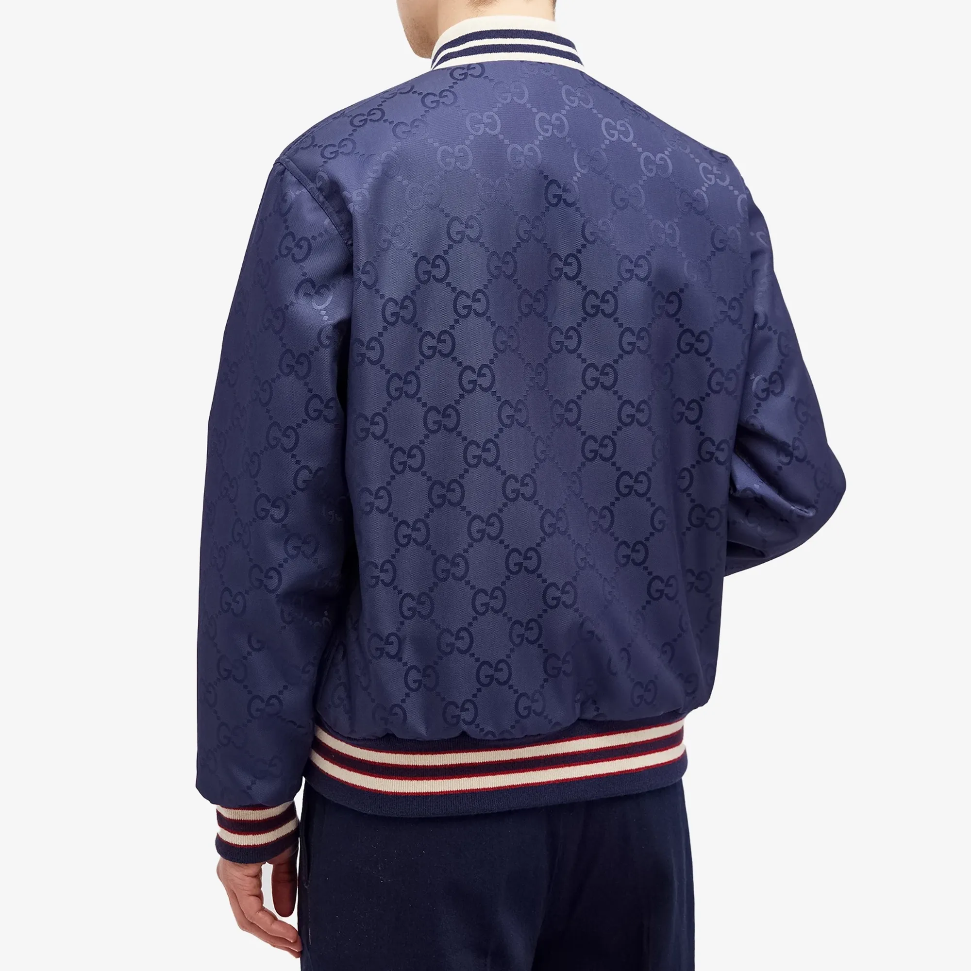 Gucci Men's Interlocking Logo Bomber Jacket Navy | 770283-ZAPA0