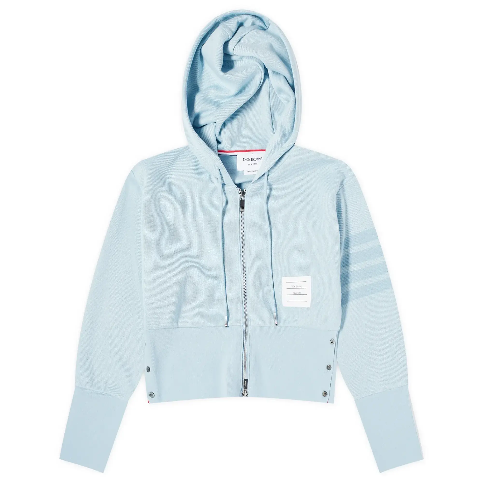 Thom Browne Women's Zip Up 4 Bar Tonal Hoodie Light Blue