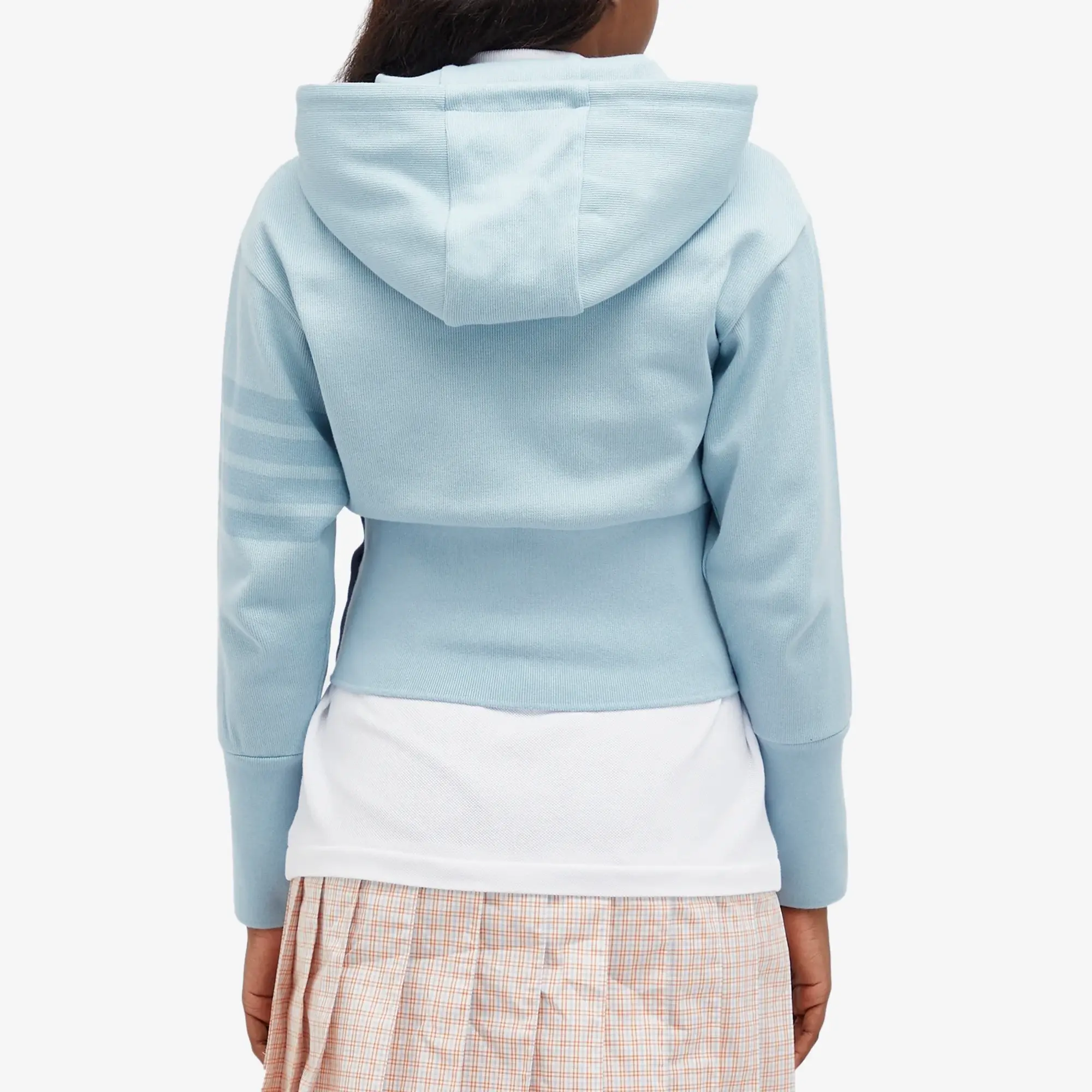 Thom Browne Women's Zip Up 4 Bar Tonal Hoodie Light Blue