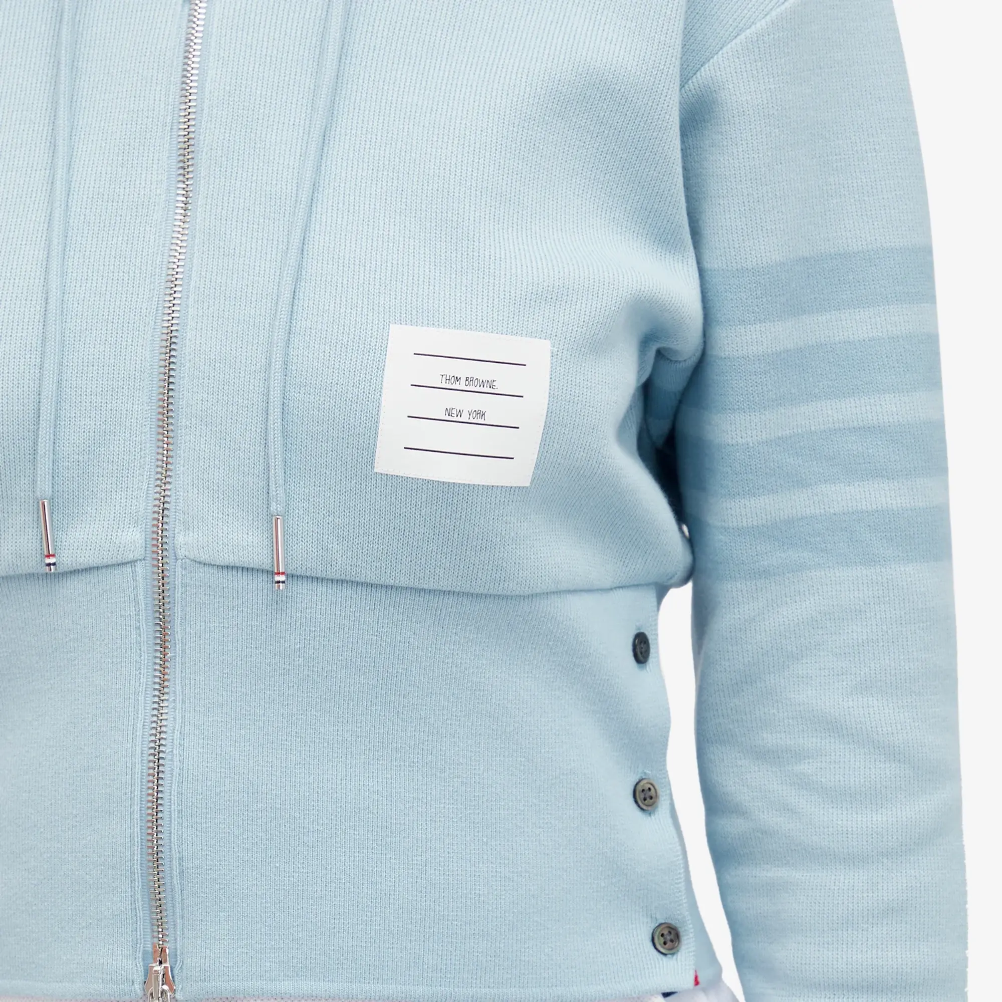 Thom Browne Women's Zip Up 4 Bar Tonal Hoodie Light Blue