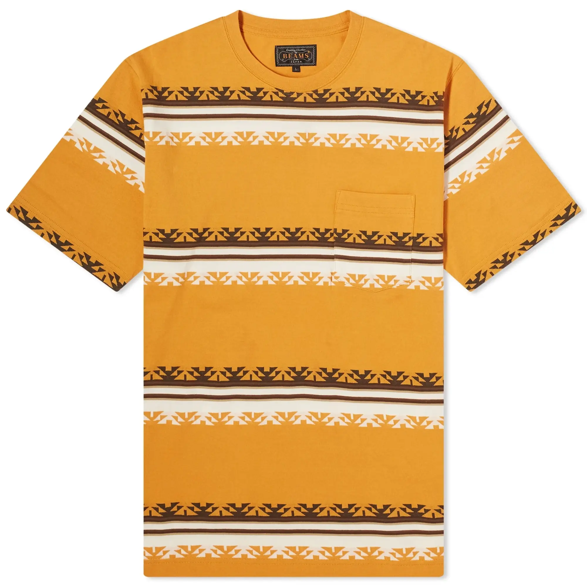 Beams Plus Men's Jacquard Stripe Pocket T-Shirt Mustard