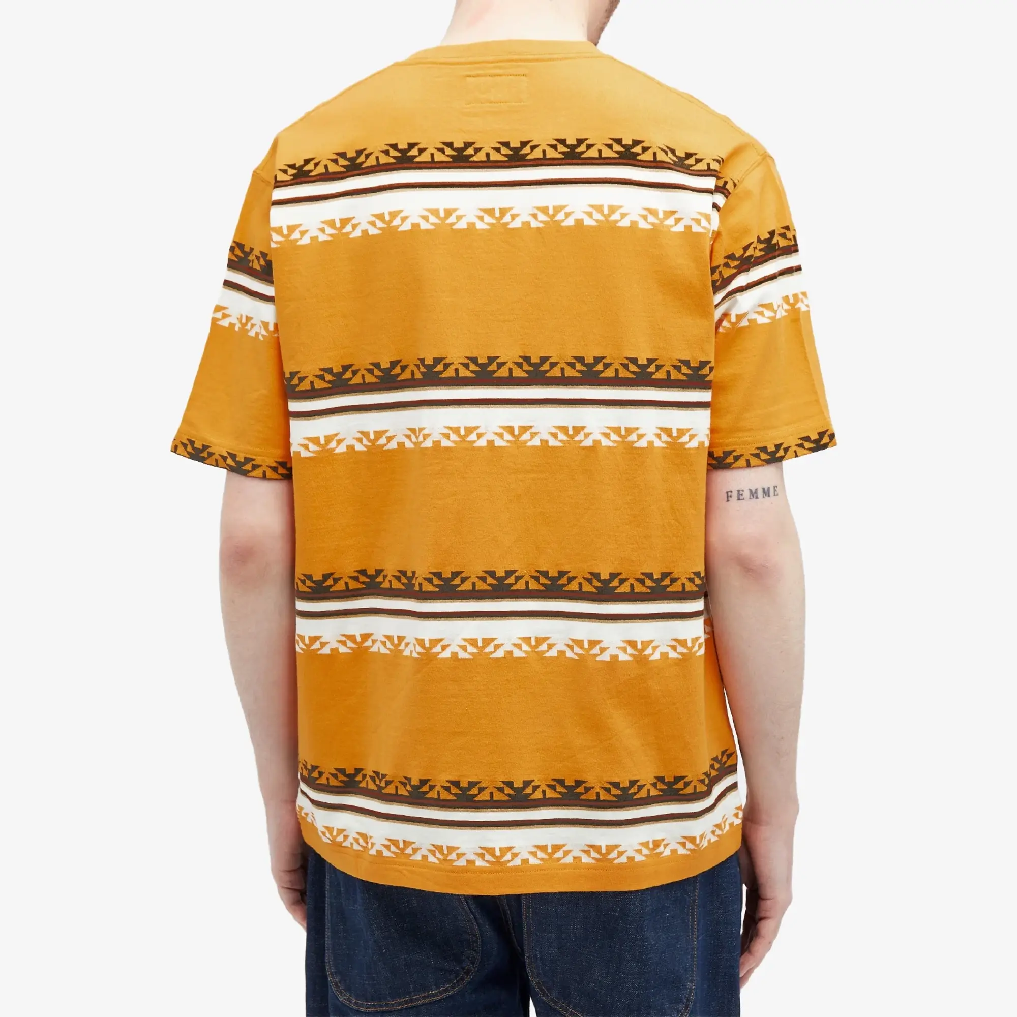 Beams Plus Men's Jacquard Stripe Pocket T-Shirt Mustard