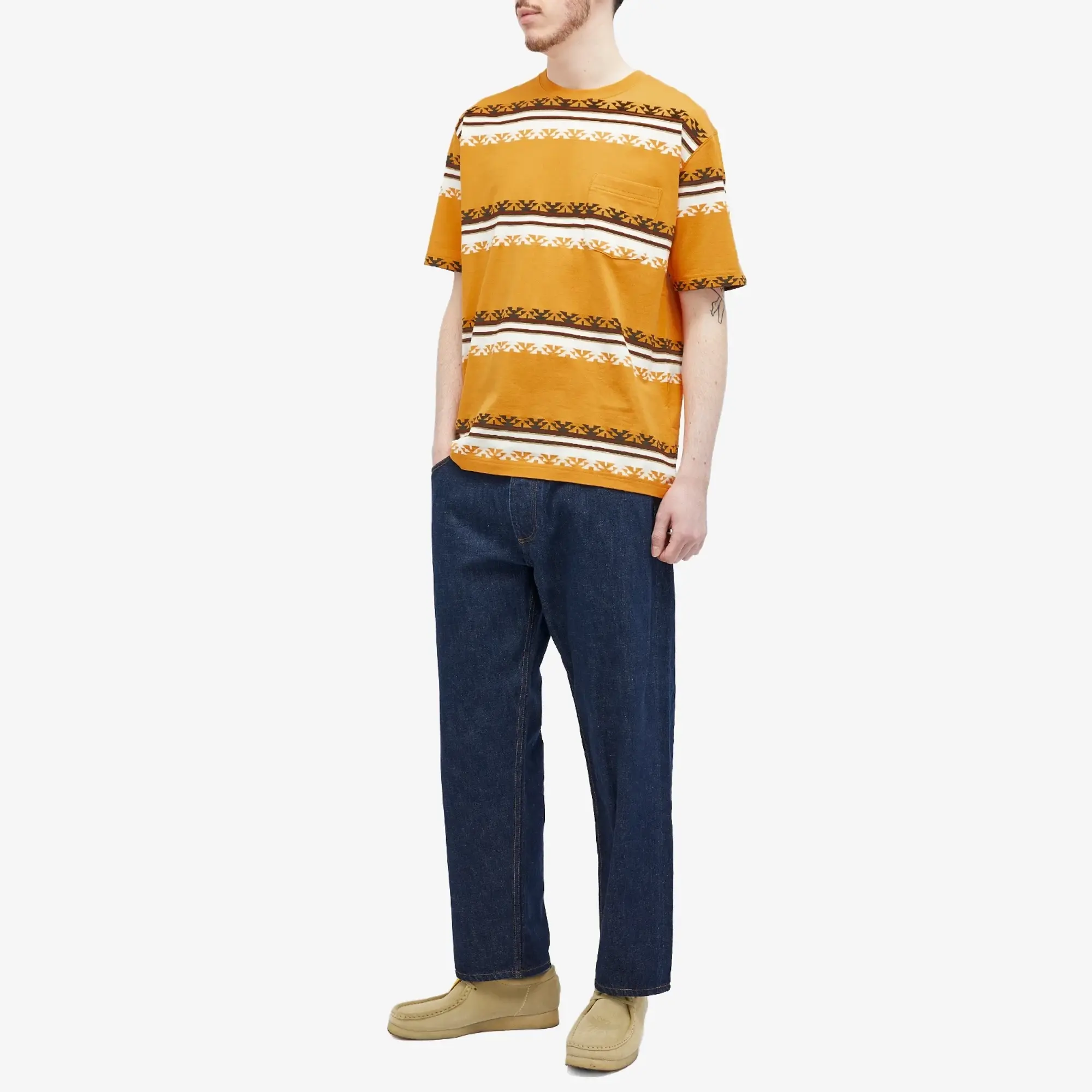 Beams Plus Men's Jacquard Stripe Pocket T-Shirt Mustard