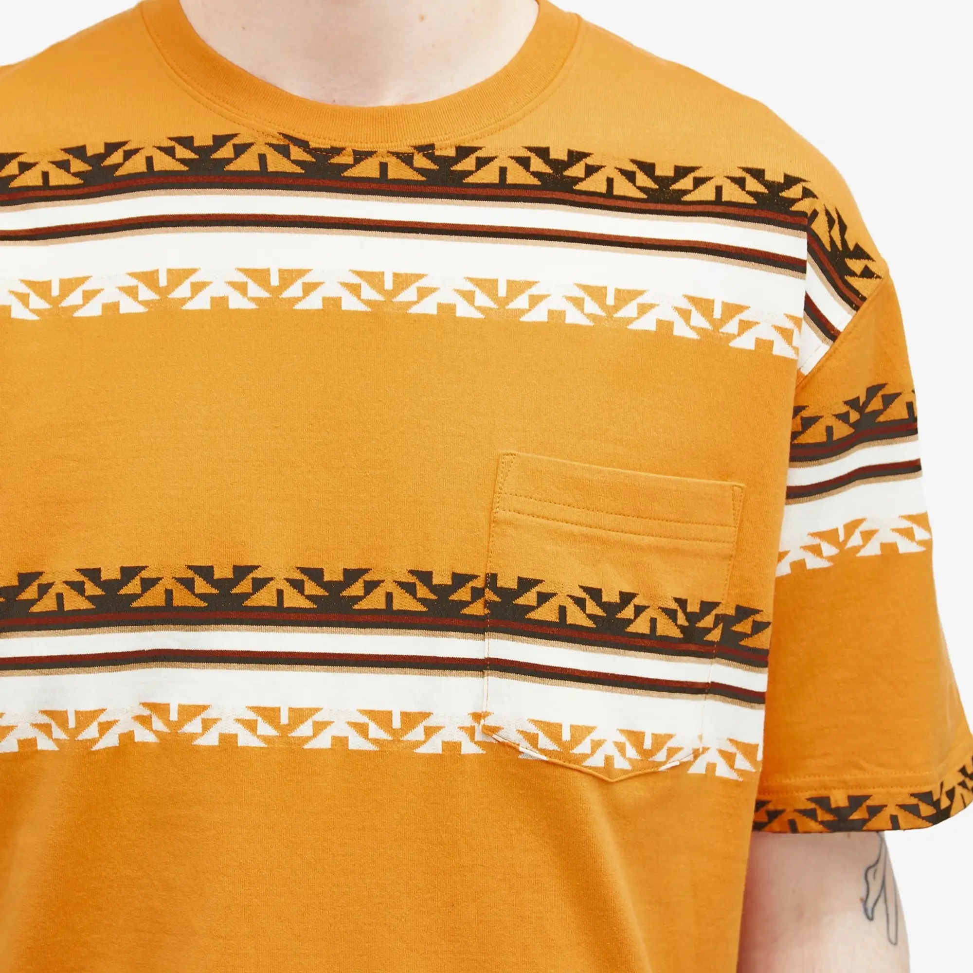 Beams Plus Men's Jacquard Stripe Pocket T-Shirt Mustard