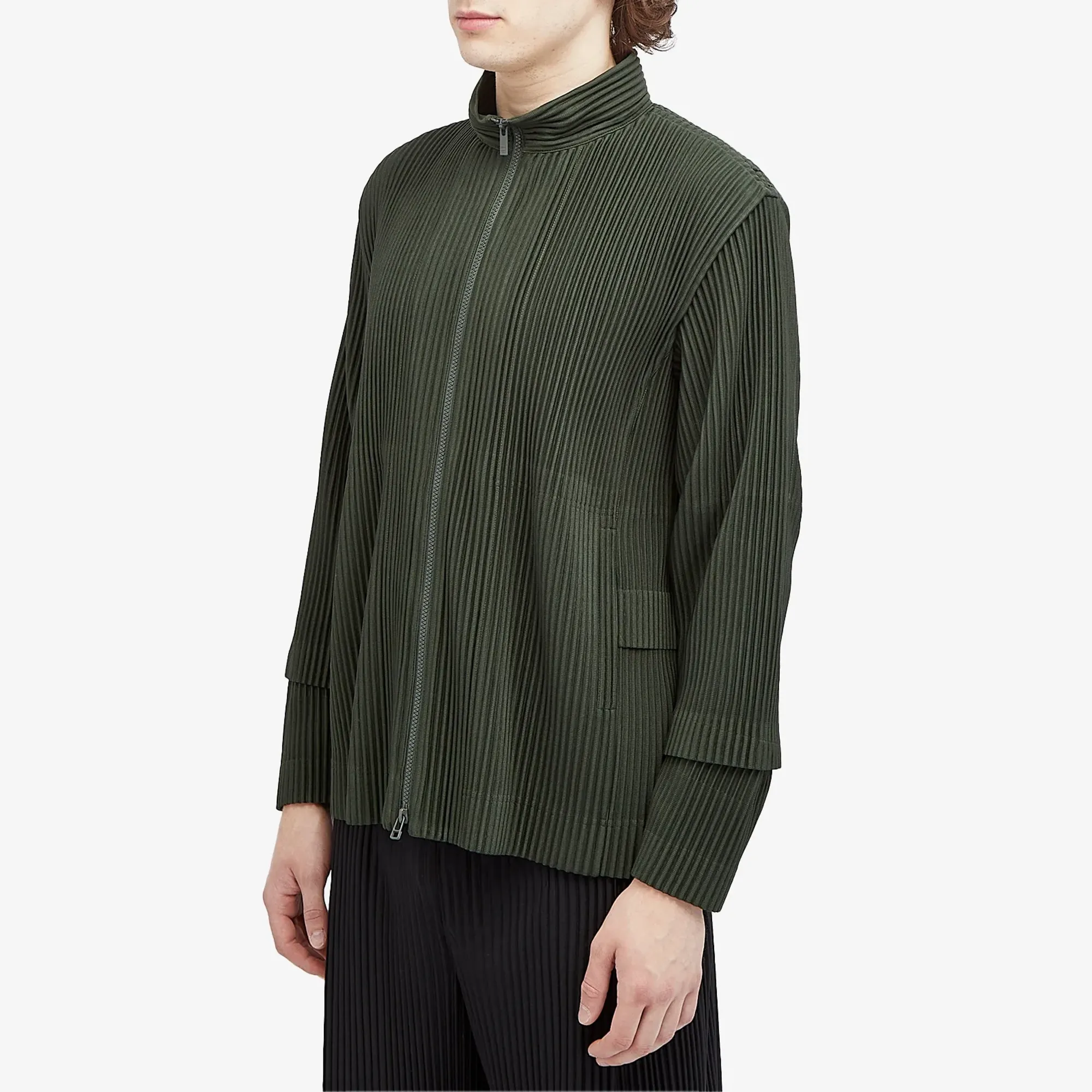 Homme Plissé Issey Miyake Men's Pleated Track Jacket Deep Green